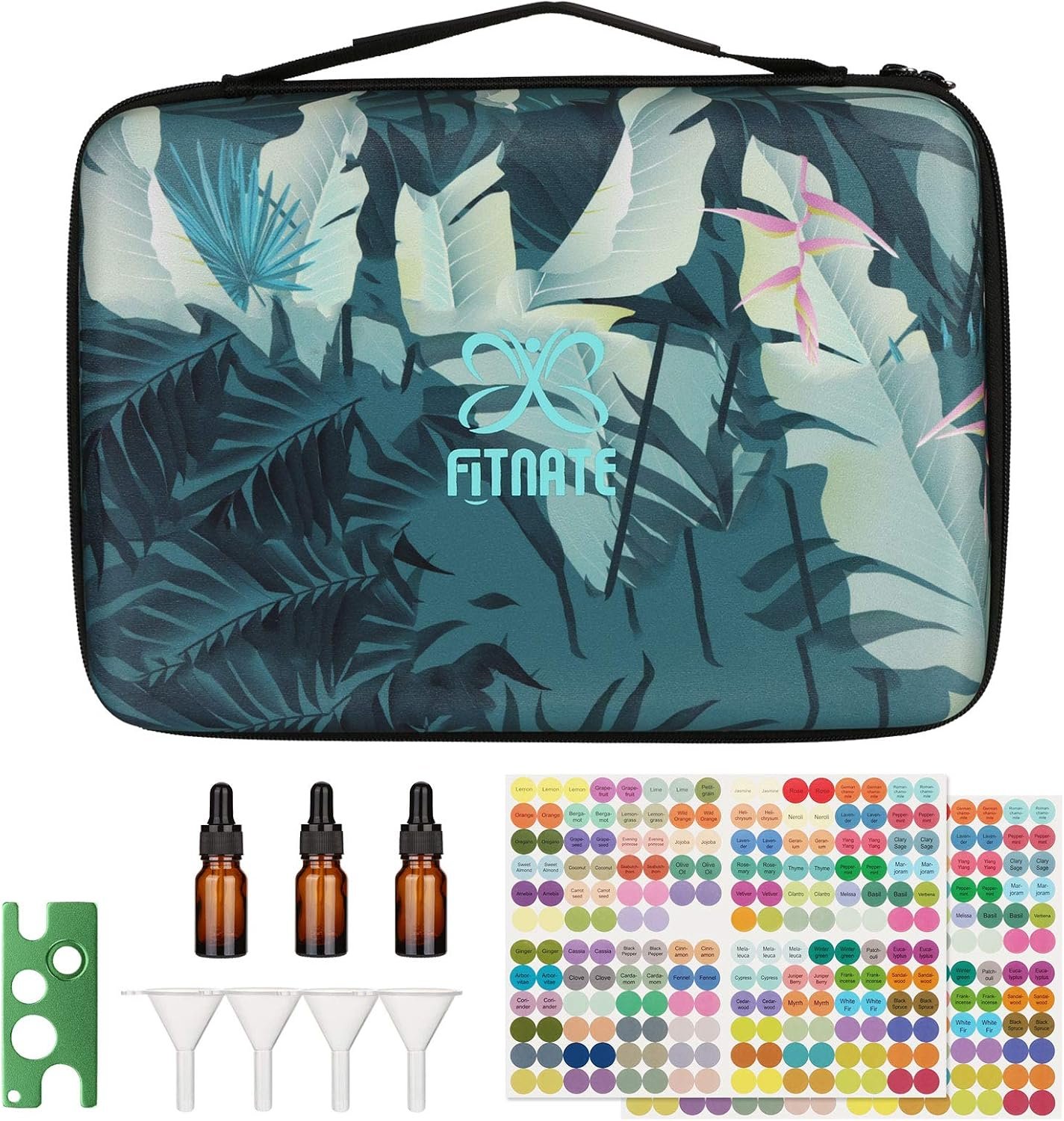 FITNATE 70 Bottles EVA Essential Oil Case Shockproof, Waterproof and Durable, Holding up to 5/10/15 ml Bottles, Essential Oils Travel Case with Bottle Opener, Colorful Stickers and Funnel