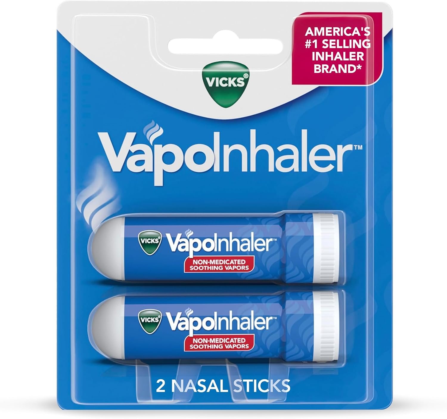 Vicks VapoInhaler, On-the-Go Portable Nasal Inhaler, Non-Medicated, With Refreshing Vicks Vapors, Menthol Scent , 2 Scented Sticks