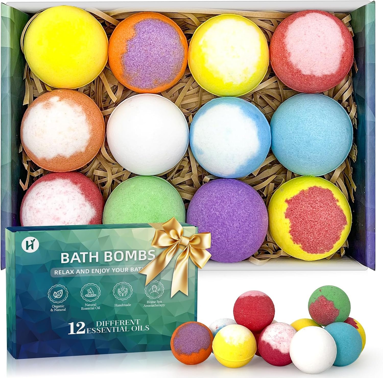 Bath Bombs Birthday Gifts for Women & Men Set, 12 Pack Handmade Natural Organic Bath Bomb with Shea Butter, Halloween Boo Basket Stuffers, Christmas Stocking Stuffers, Spa Relaxing Self Care