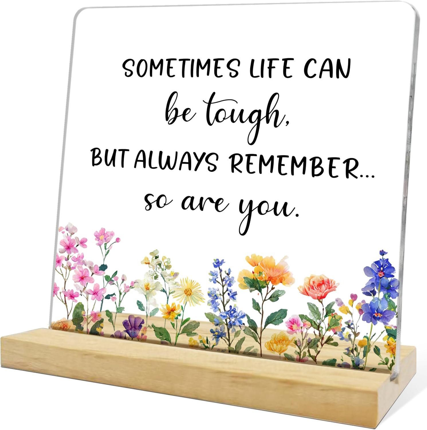 Inspirational Desk Decor,Sometimes Life Can Be Tough Acrylic Plaque,Motivational Desk Decor for Home Office Bedroom
