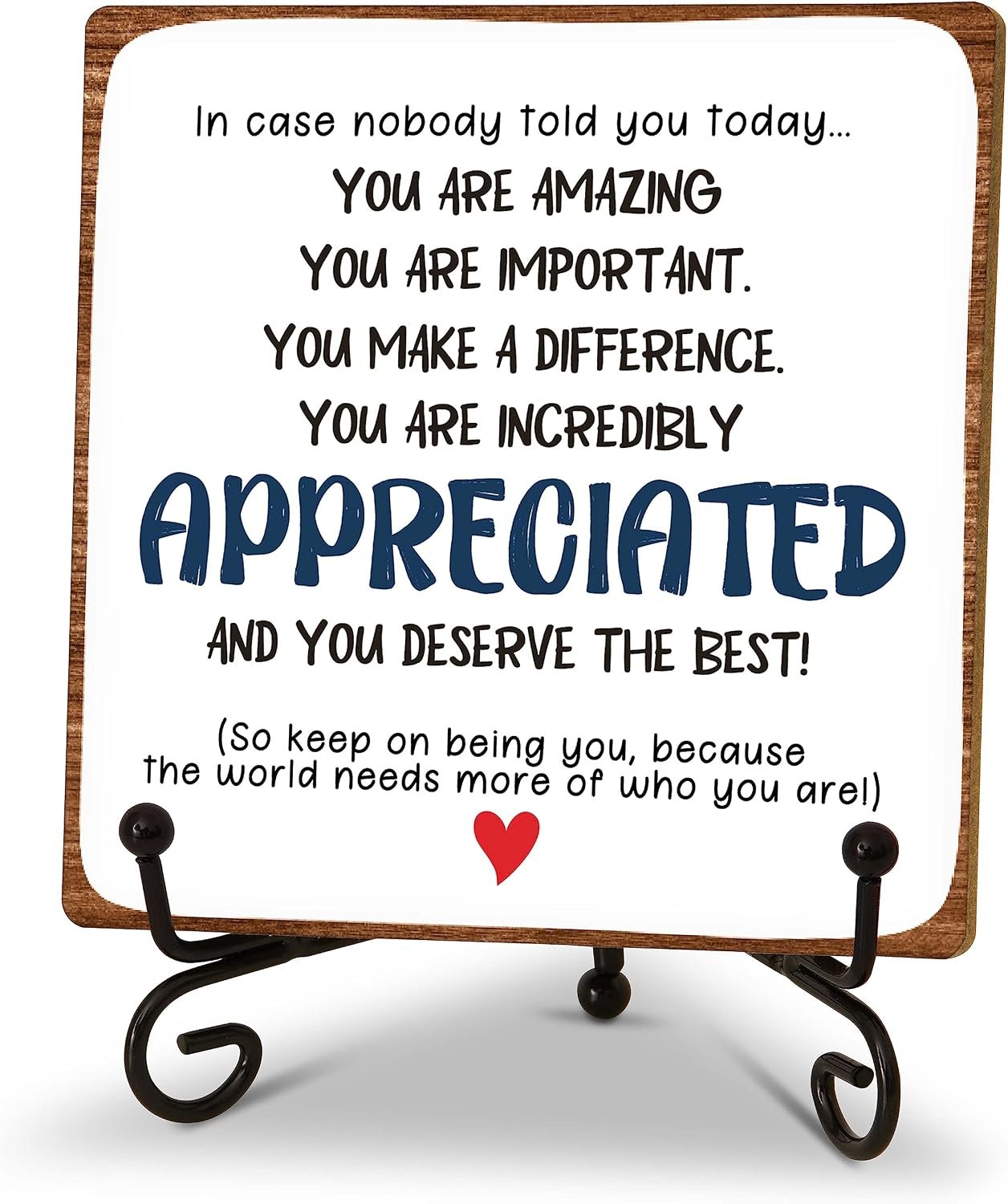 Inspirational Gifts for Women Men, Desk Decor for Friend Coworker Employee, Motivational Wood Plaque With Metal Stand, Rustic Decorations for Home Office(C16)