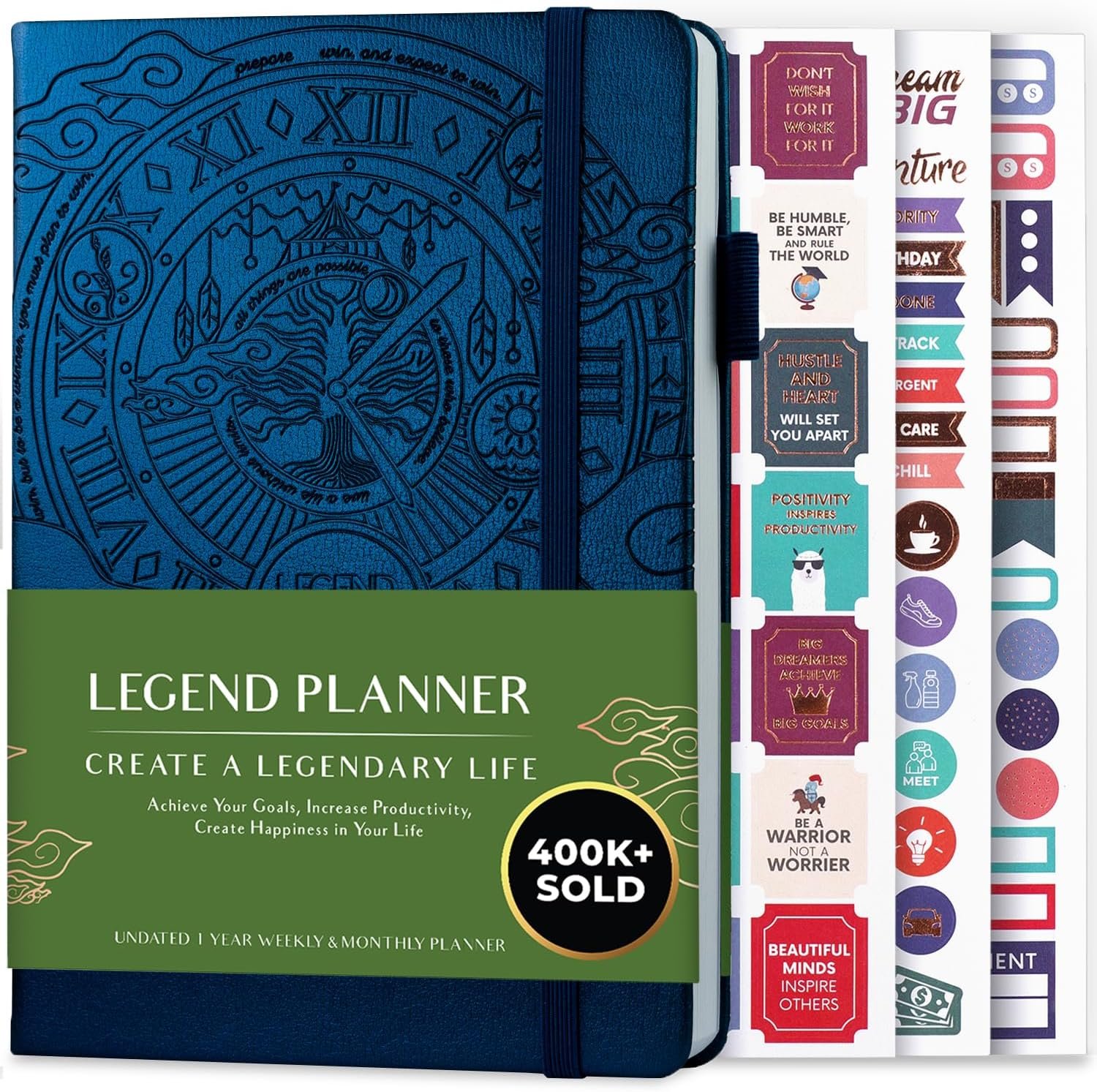 Legend Undated Weekly Planner – Goal Planner Journal & Organizer Notebook – Agenda Book with Monthly Calendar & To-Do List, A5 (Mystic Blue)