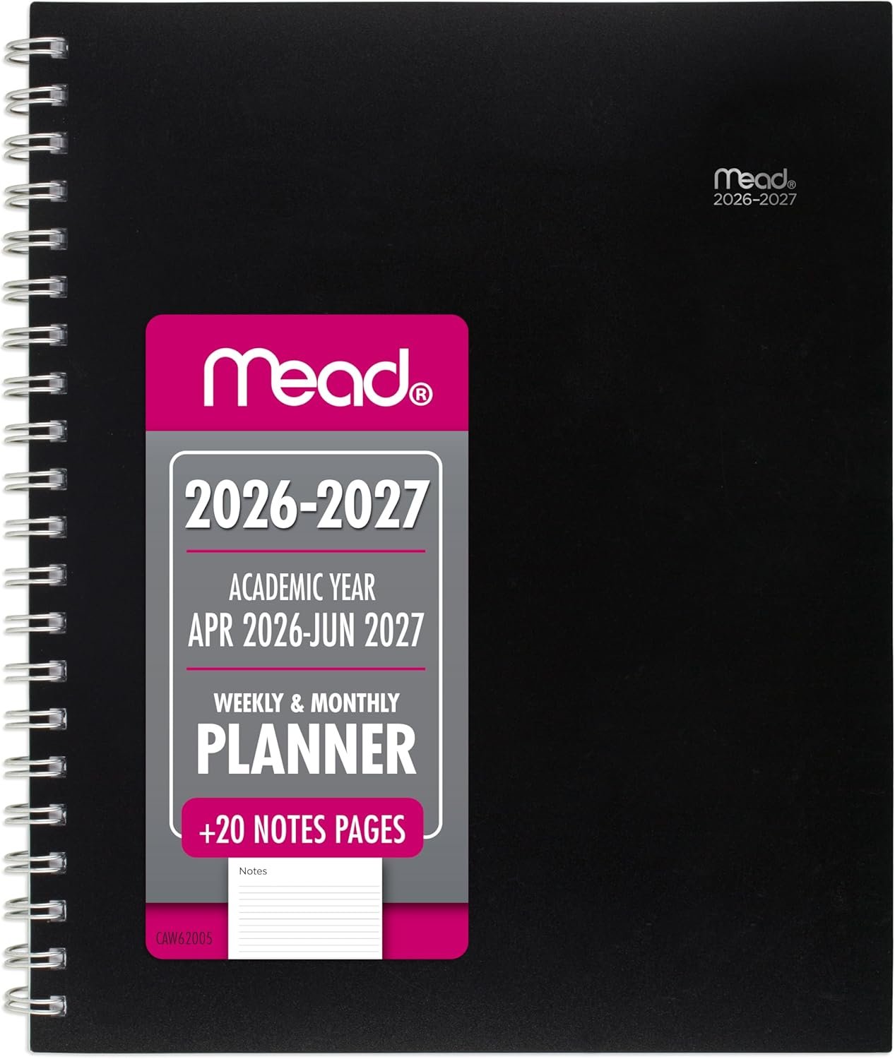 Mead Planner 2026-2027 Weekly & Monthly Academic 15-Month April-June, 8.5″ x 11″, Black (CAW62005)