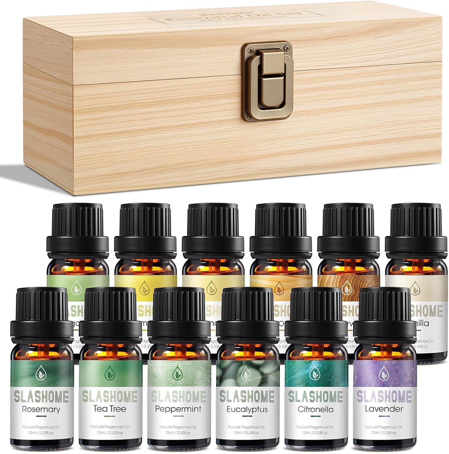 12 Pack Essential Oils for Diffusers for Home – Water Soluble Diffuser Oils Set for Humidifiers & Spa, Scented Oil with Wooden Gift Box for Women – Lavender, Peppermint, Sweet Orange, Tea Tree & More