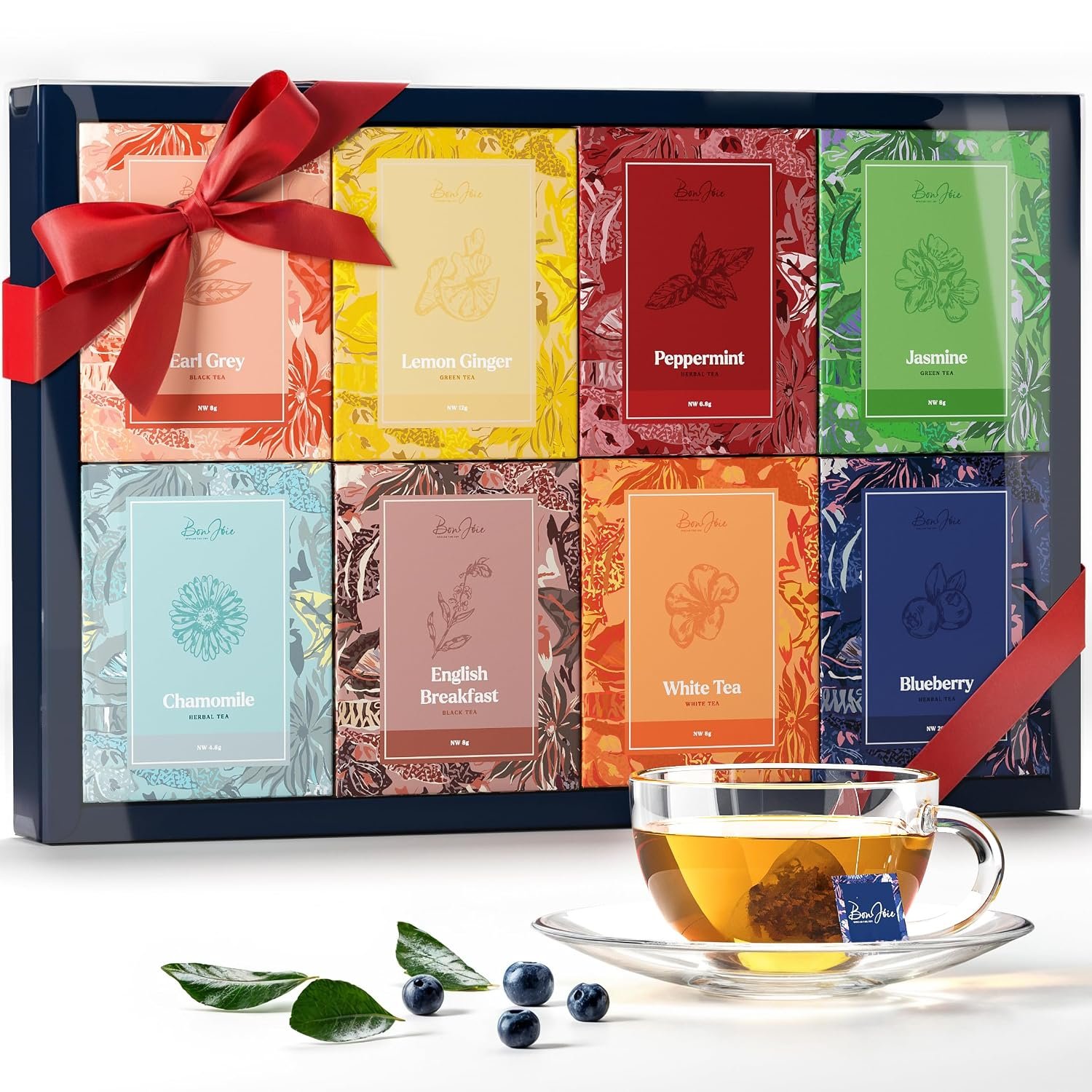 Tea Gift Set For Women – Tea Sampler Gift Set Box Variety Pack – Includes 32 Loose Leaf Tea Bags in 8 Rich Flavors – Holiday Gift for Women