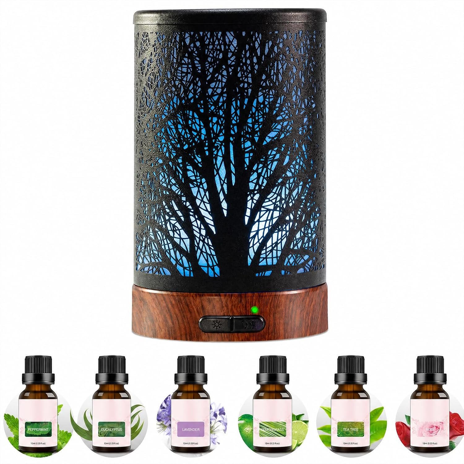 Oil Diffuser & Essential Oils Set – Oil Diffuser 150ml with 6 Essential Oils Set, Aromatherapy Cool Mist Oil Diffusers for Essential Oils, Auto Shut-Off，7 Colors Night Light,Gifts for Mom
