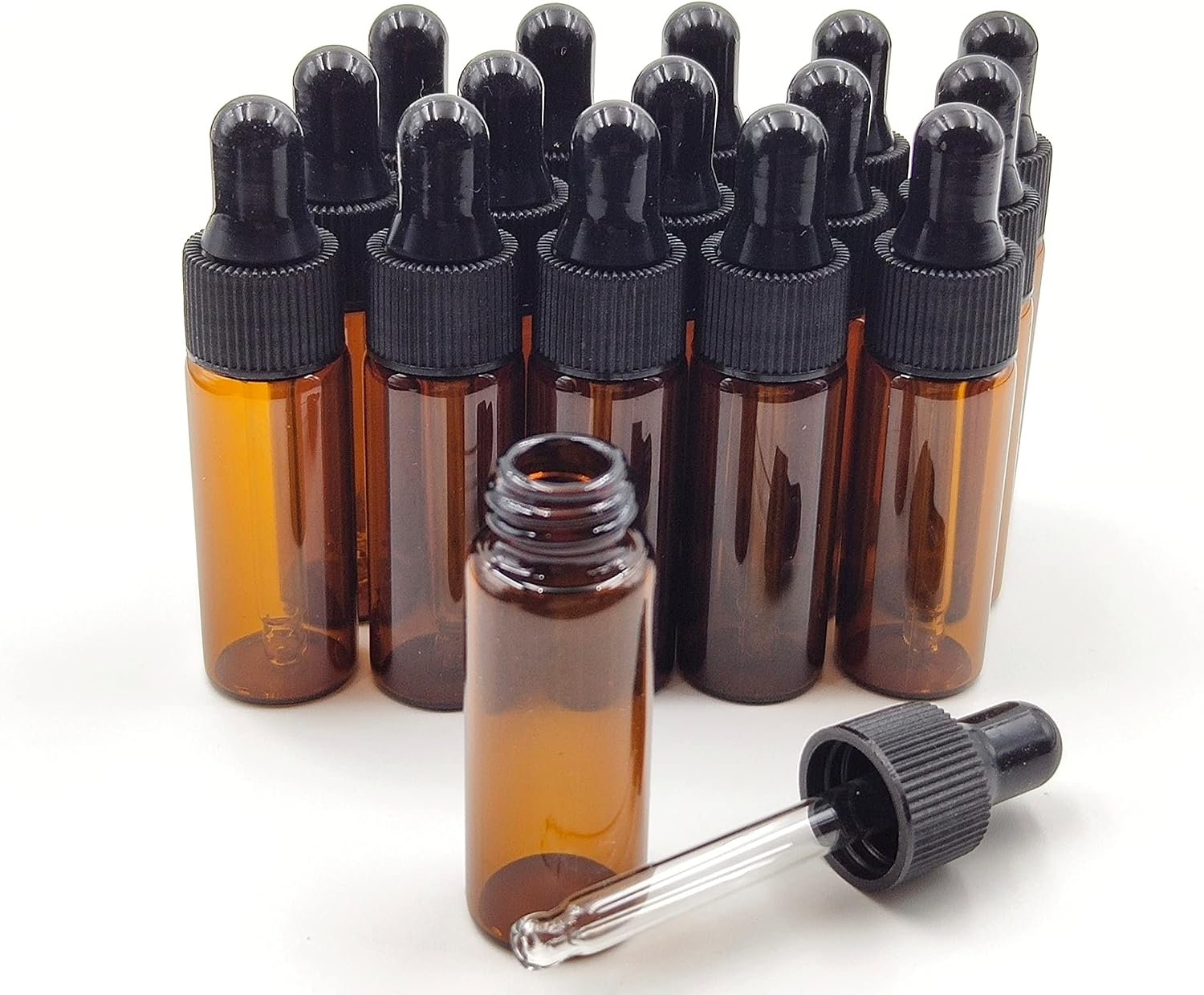 15Pcs 5ml Empty Tiny Amber Glass Mini Dropper Bottles for Essential Oils, Fragrances, and Other Liquids, with Dropper and Black Caps Travel Sample Vials
