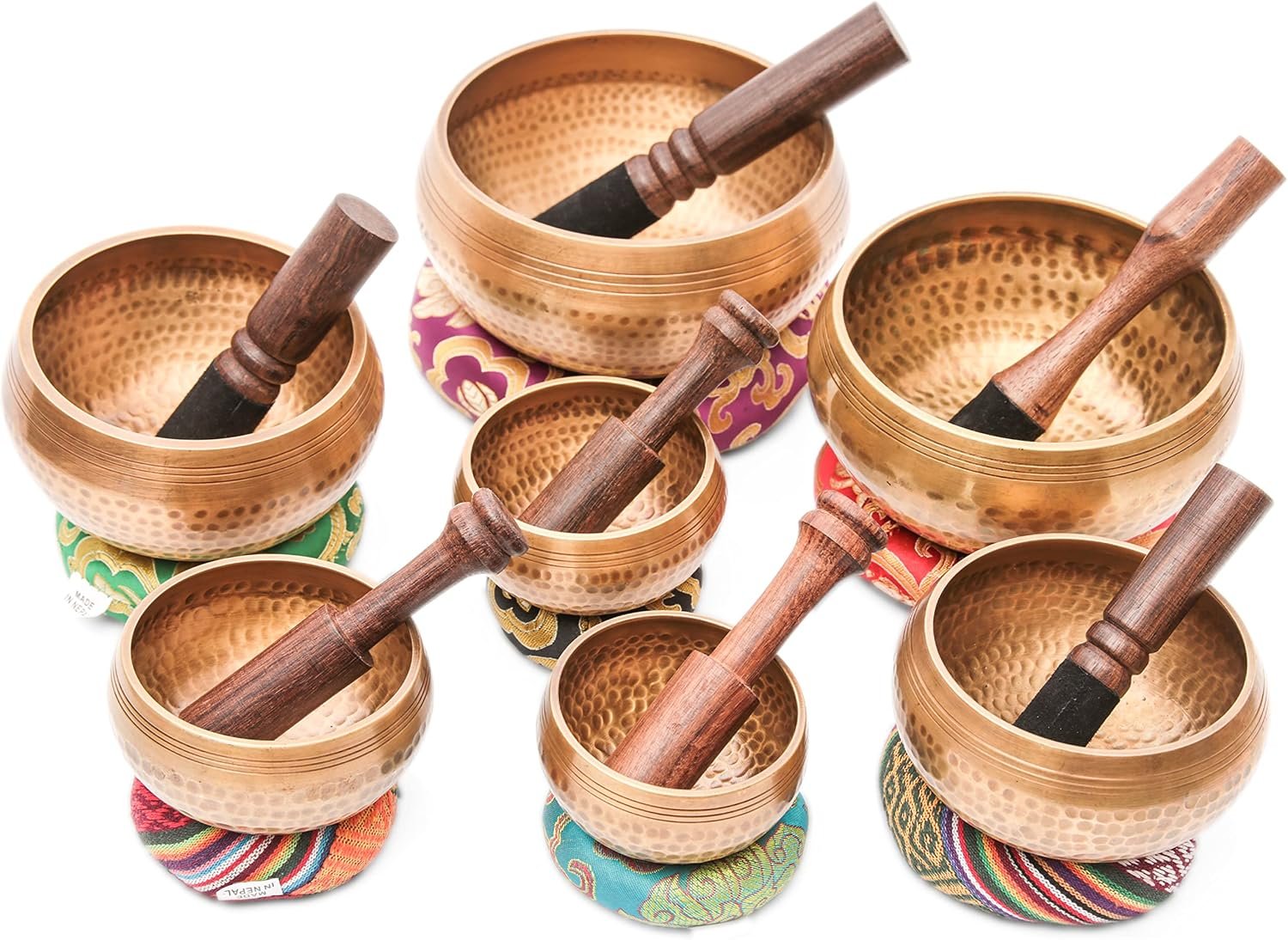 Tibetan Singing Bowl Set-Authentic Cuencos Tibetanos for Sound Healing, Meditation & Chakra Balancing – Includes Cushion, Mallet-Unique Spiritual Gifts for Women and Men (7 Chakra Bowl Set)