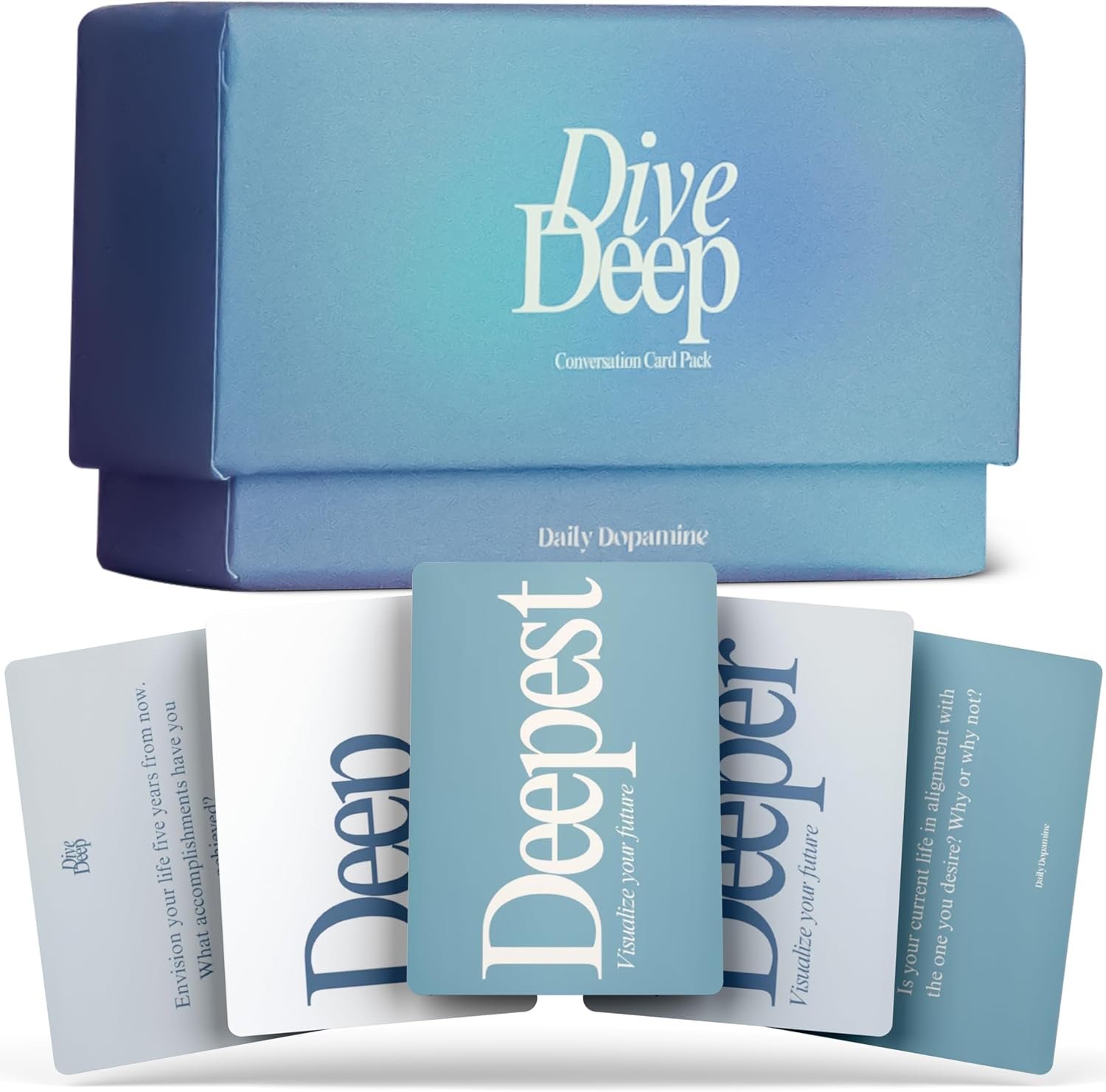 Daily Dopamine Dive Deep Conversation Cards: 105 Questions, 3 Levels for Self-Reflection, Connection & Visualization – Deep Conversations Card Game for Adults, Teens, Couples, Friends & Coworkers