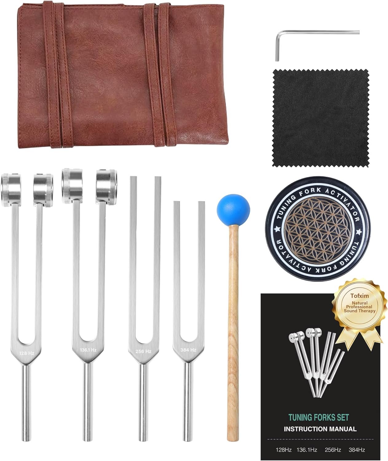 Tuning Forks for Healing Set, 128Hz, 136Hz, 256Hz, 384Hz & Activator for Healing Chakra Set Sound Healing Therapy Aluminum Alloy Sensory Tuning Fork Activator for Healing