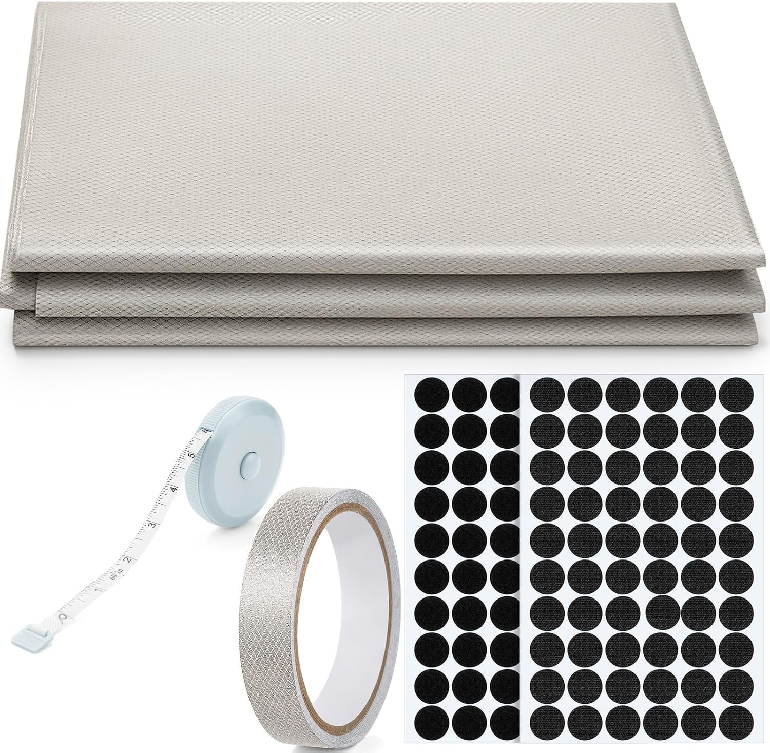 Faraday Fabric 59″ W x 118″ L Big 3.3 Yard Wide Sheet Rf Shielding Cloth Kit with 236 Inch Tape Measure 40 Hook Loop Dots for DIY Faraday Cage Window Panel Router Cabinet RFID Emf Signal Blocking