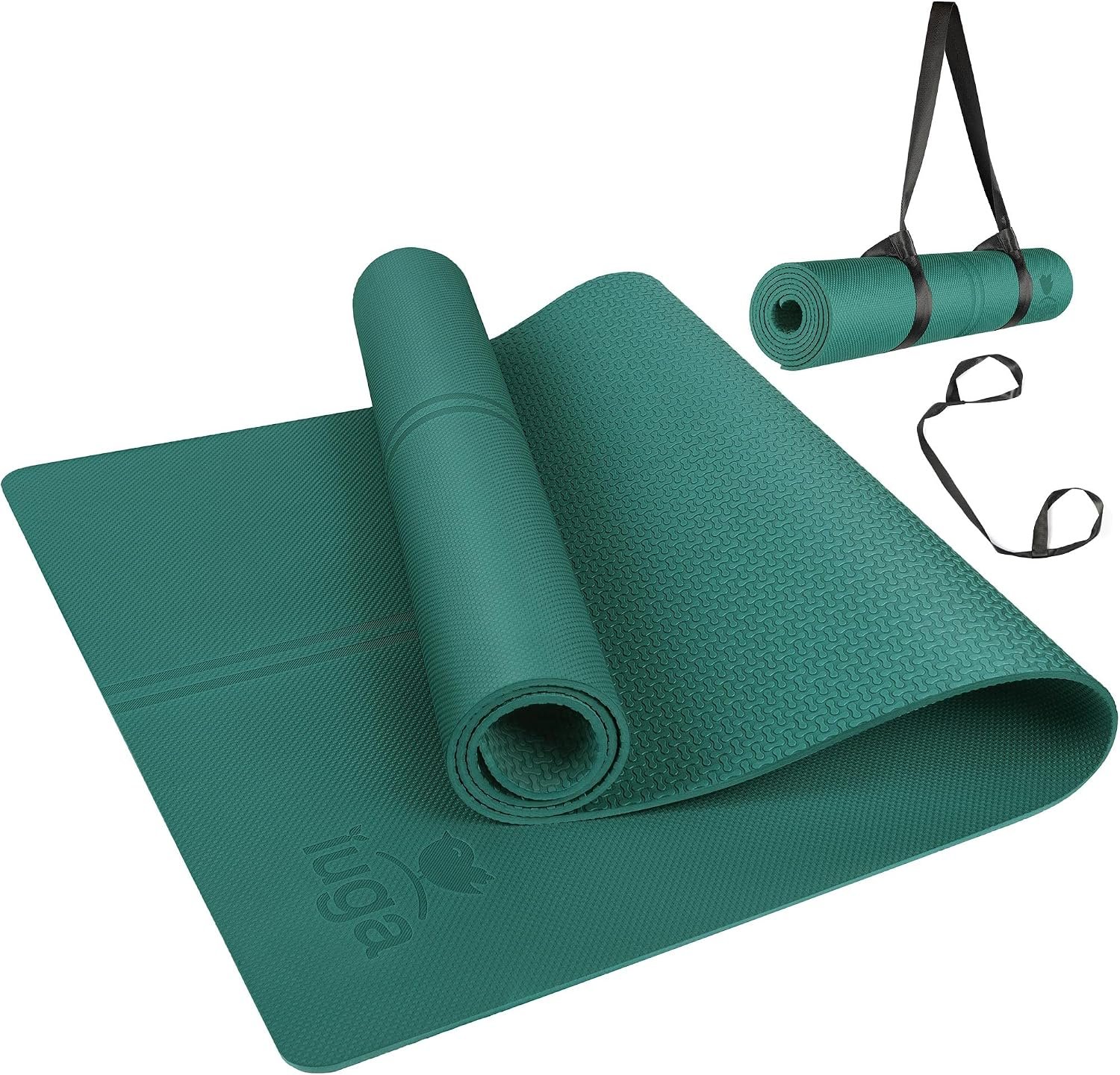 IUGA Yoga Mat Non Slip with Alignment Lines, 72″ x 26″ Eco Friendly Yoga Mats, 1/4 Inch Thick Yoga Mat with Free Carry Strap