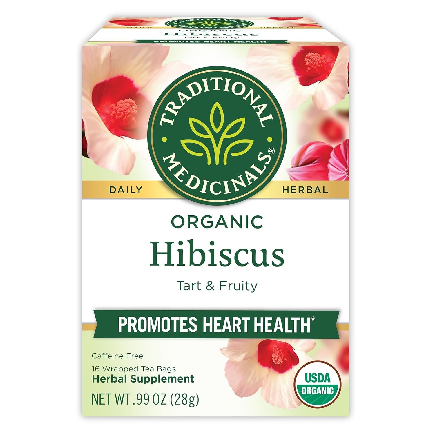 Traditional Medicinals Organic, Hibiscus Tea – Supports Normal Heart Health & Cardiovascular Wellness – Kosher, Non-GMO, Caffeine-Free, Compostable – 16 Tea Bags