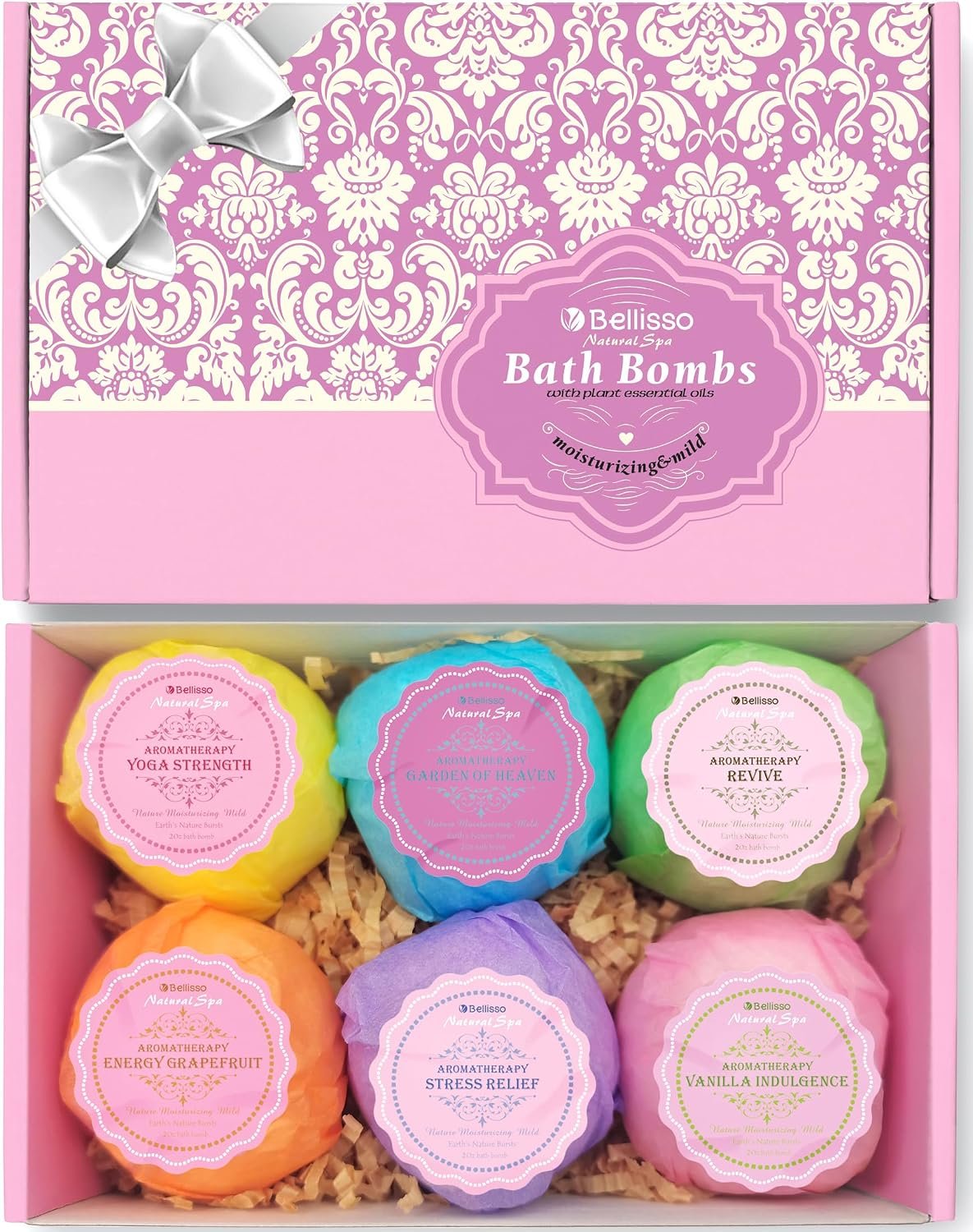 Bath Bombs Gift Set – 6 Bubble Bath Fizzies (6 x 2oz) with Natural Dead Sea Salt Cocoa and Shea Essential Oils – Best Gift Idea for Birthday, Mom, Woman, Girl, Him, Kids