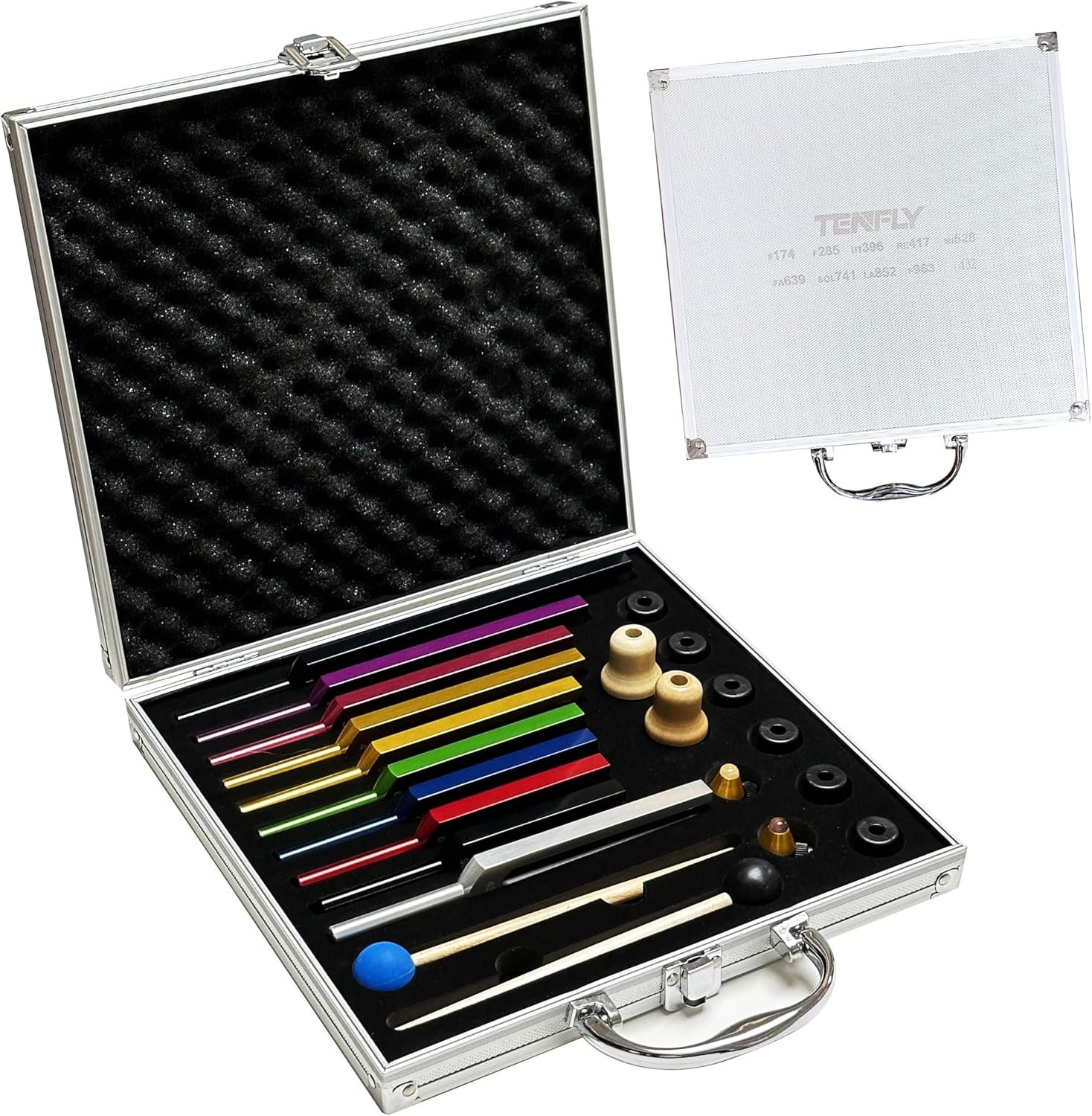 Solfeggio Tuning Fork Set – 10 Tuning Forks Perfect for DNA Healing, Chakra, Sound Therapy, Multicolour, with Exquisite Aluminum Gift Box (174 Hz, 285 Hz, 396 Hz, 417 Hz, 432Hz, 528 Hz etc)