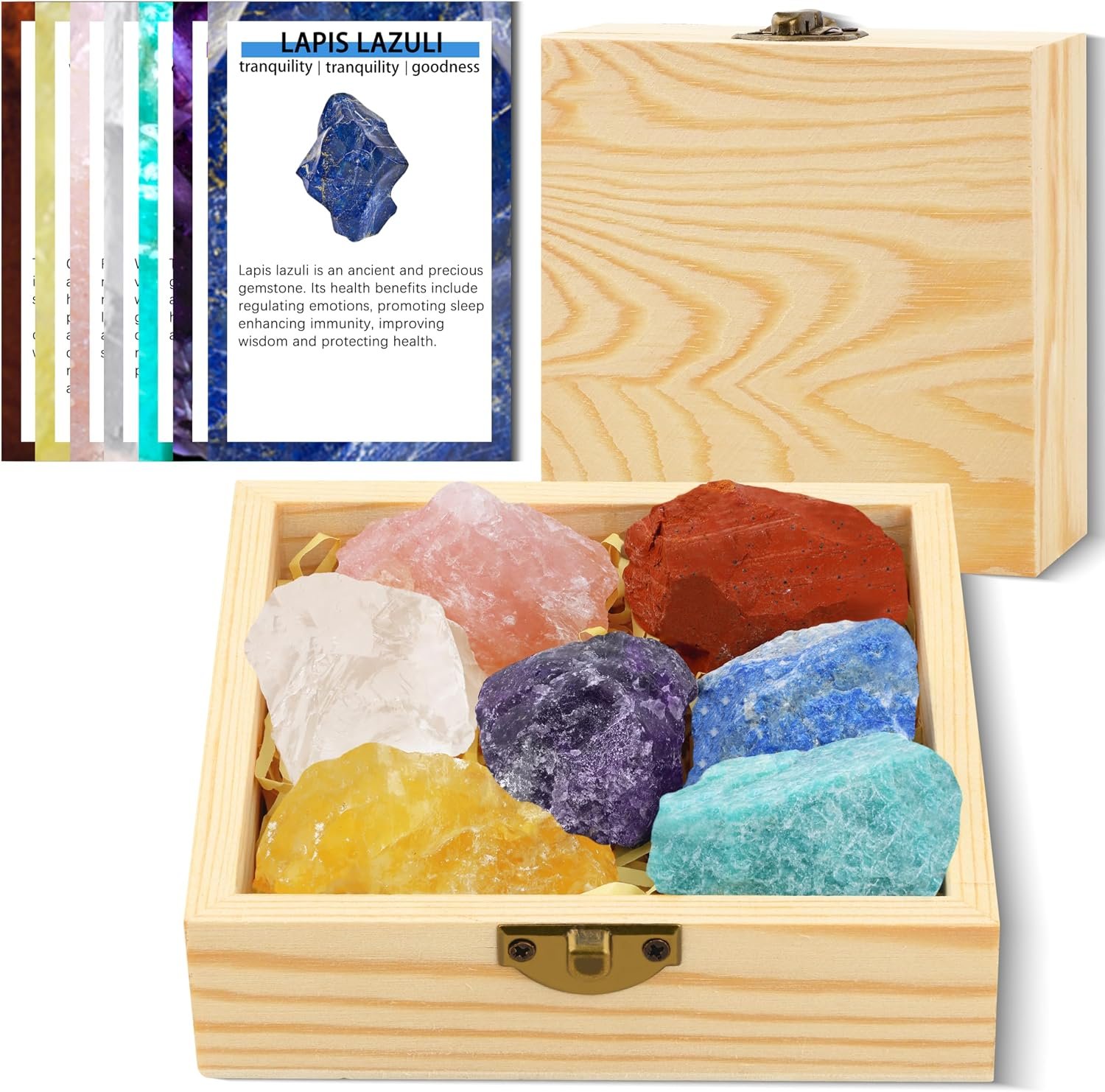 Healing Crystals for Beginners – 7 Chakra Stones and Crystals Healing Collection -Including Amethyst, Rose Quartz, Lapis Lazuli, etc.with Guide Book, Natural Raw Crystals for Meditation