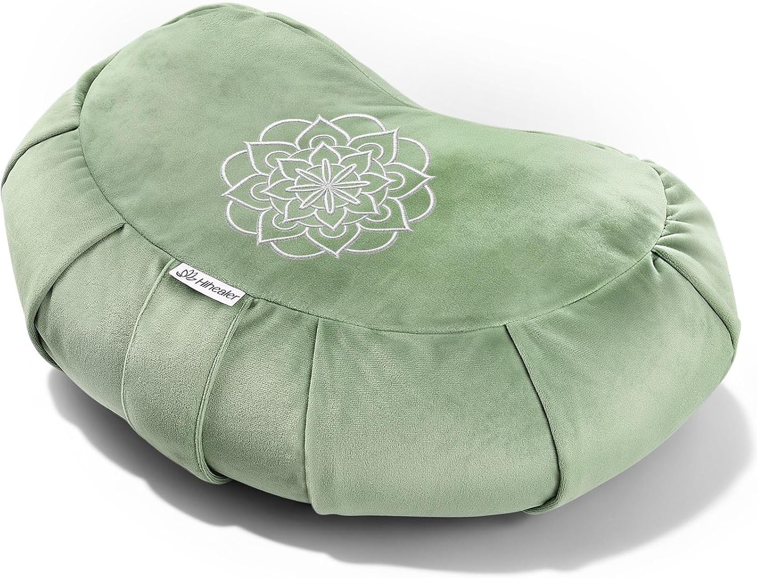 Hihealer Premium Crescent Meditation Cushion, Ergonomic Buckwheat Hull Floor Pillow for Adults, Comfortable Yoga Bolster for Meditation & Floor Sitting (Green)