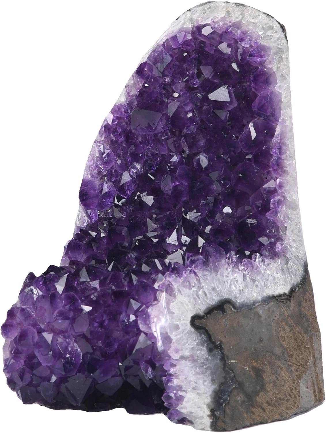 Natural Amethyst Cluster with Polished Edges [1.5 to 2 lb.] Real Raw Geode Healing Crystal Rock from Uruguay, Deep Purple Decor and a FREE Velvet Pouch of Rose Quartz
