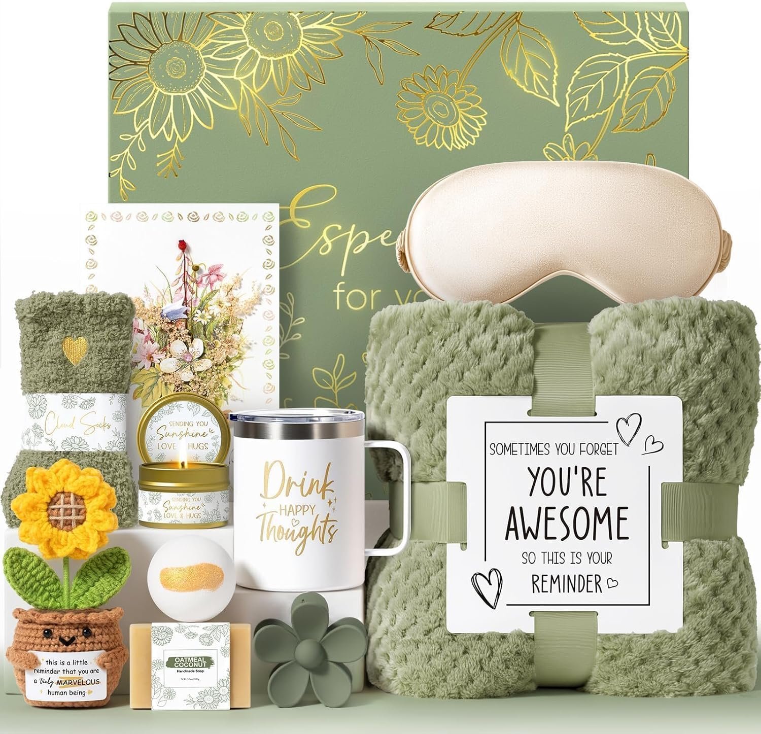 Birthday Gifts for Women Self Care Get Well Soon Gift Baskets, Spa Care Package Thinking of You Gift Set, Sympathy Inspirational Christmas Sunflower Gifts for Women Her Mom Friend Sister Wife Teacher