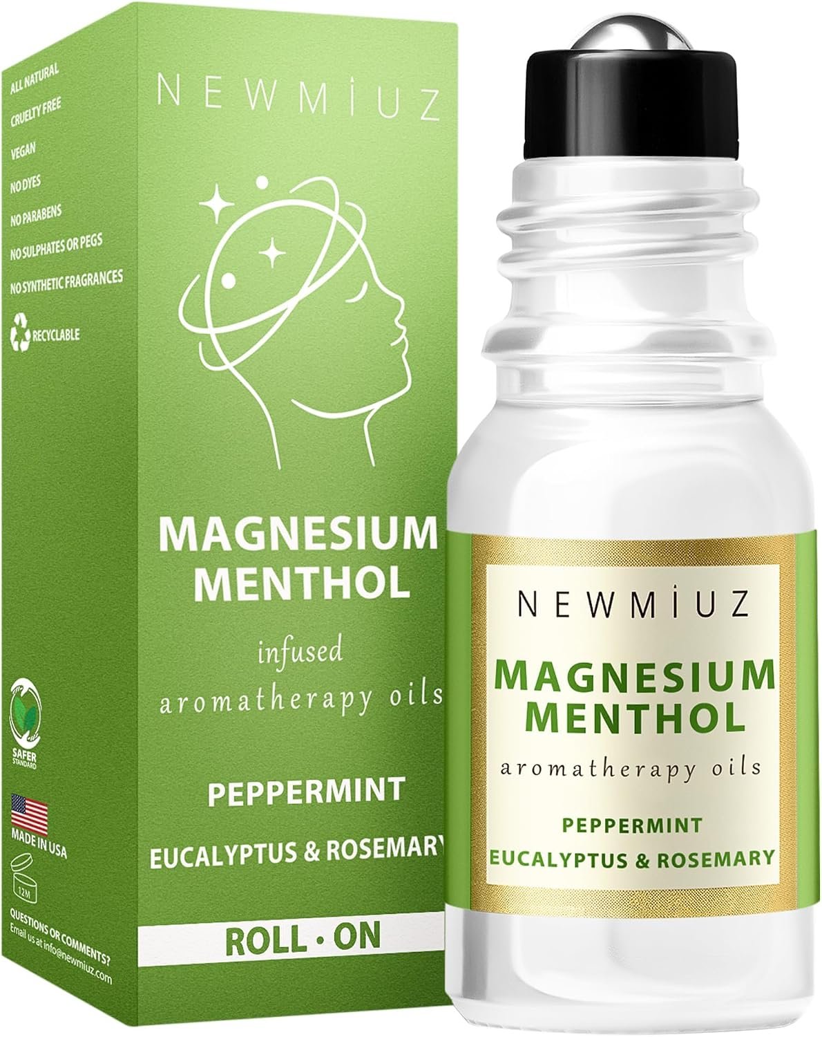 Magnesium Menthol Migraine Roll on Stick – Natural Fast Acting & Cooling Relief Peppermint Eucalyptus Aromatherapy Essential Oils for Headaches Sinus – Perfect Selfcare Gift Stocking Stuffers