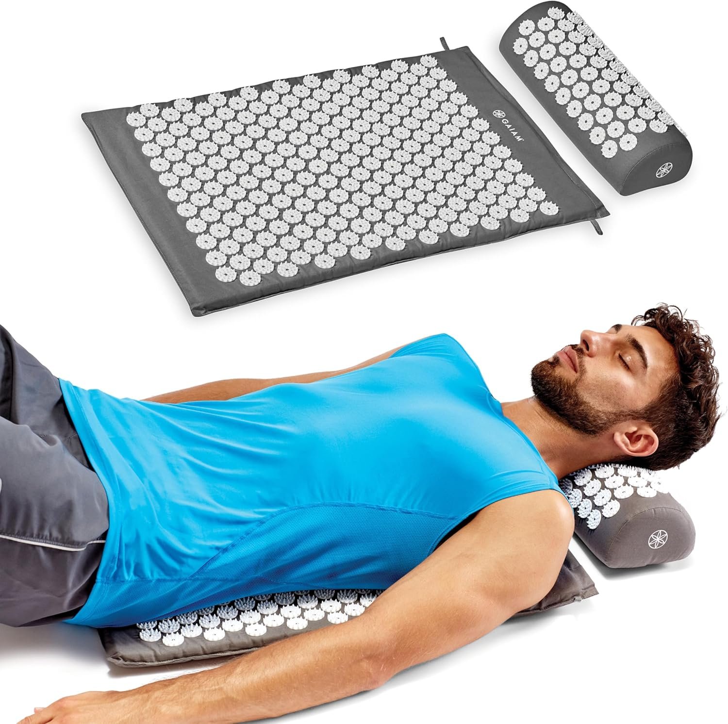 Gaiam Acupressure Mat & Pillow Set, Neck, Shoulder & Back | Acupuncture-Style Stimulation | Neck, Shoulder & Back Tension | Multi-Point Pressure | Home Relaxation Use