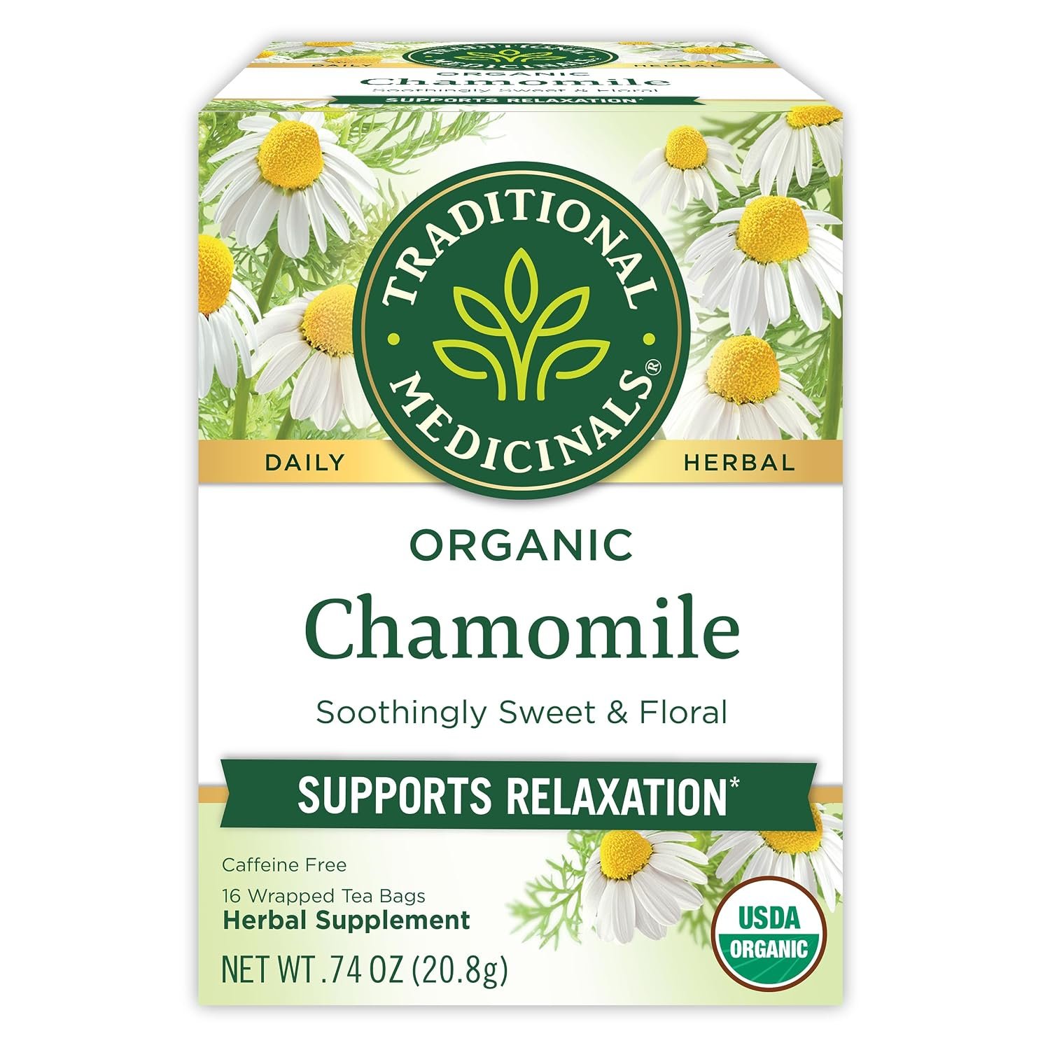 Traditional Medicinals Organic, Chamomile Tea – Supports Stress Relief and Relaxation – Kosher, Non-GMO, Caffeine-Free, Compostable – 16 Tea Bags | Supports Stress Relief and Relaxation, Kosher, Non-GMO, Caffeine-Free, Compostable