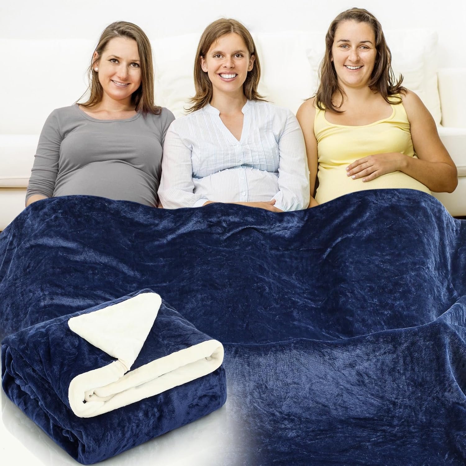 Preboun 86 x 86 Inch Large Faraday Blanket for Protection Pregnant Babies, Emf Blocker Blanket Two Sides Using for Beds Couches Travel (Flannel, Dark Blue)