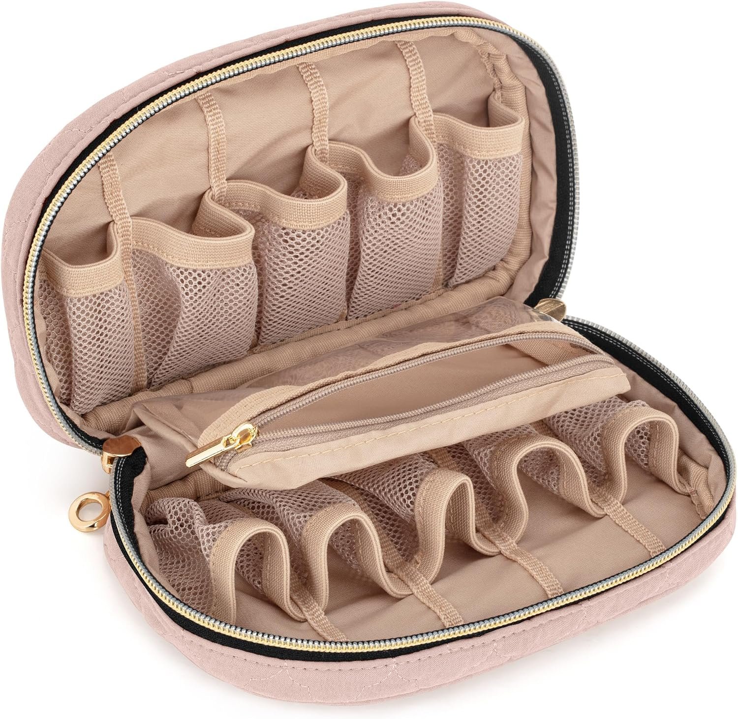 LUXJA Essential Oil Organizer -Holds 10 Bottles (5ml-15ml, Also Fits Roller Bottles), Travel Case for Essential Oils with Zipper Pockets (Bag Only),Pale Rose