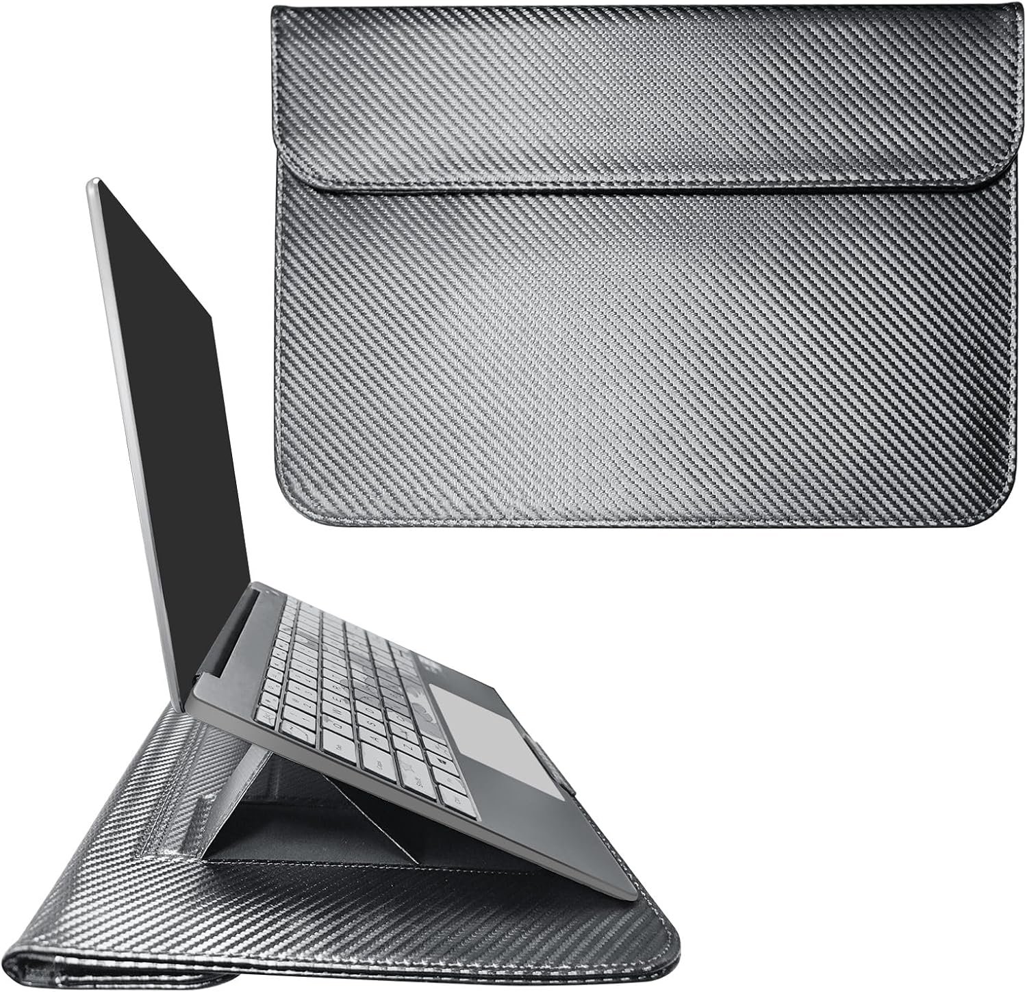 Faraday Bag for Laptops & Tablets, 14 Inch Laptop Sleeve Case with Laptop Stand, 2 Stand Modes, Slim Waterproof PU Leather Sleeve Cover Anti-Tracking Signal Blocking Pouch, Grey