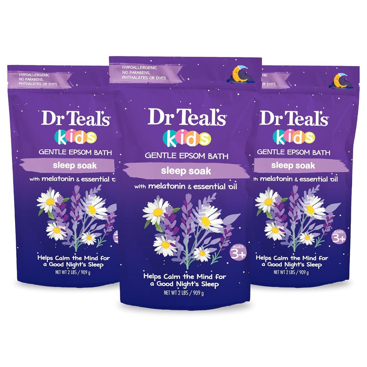 Dr Teal’s Kids Gentle Epsom Salt, Sleep Soak with Melatonin & Essential Oil Blend, 2 lbs (Pack of 3)