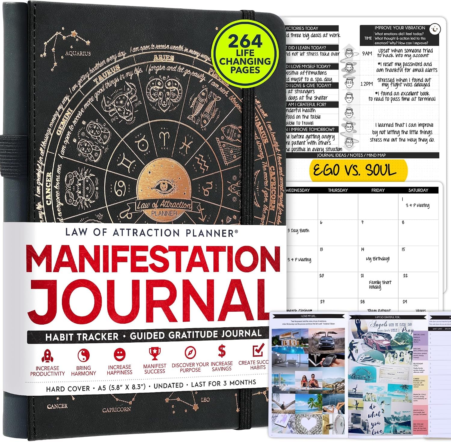 Freedom Mastery Daily Journal of Gratitude, Productivity & Habit Tracker | Undated 90-Day Planner with Daily Reflection, Mindfulness, Positivity, Vision Board & Stickers, Gratitude Journal for Women