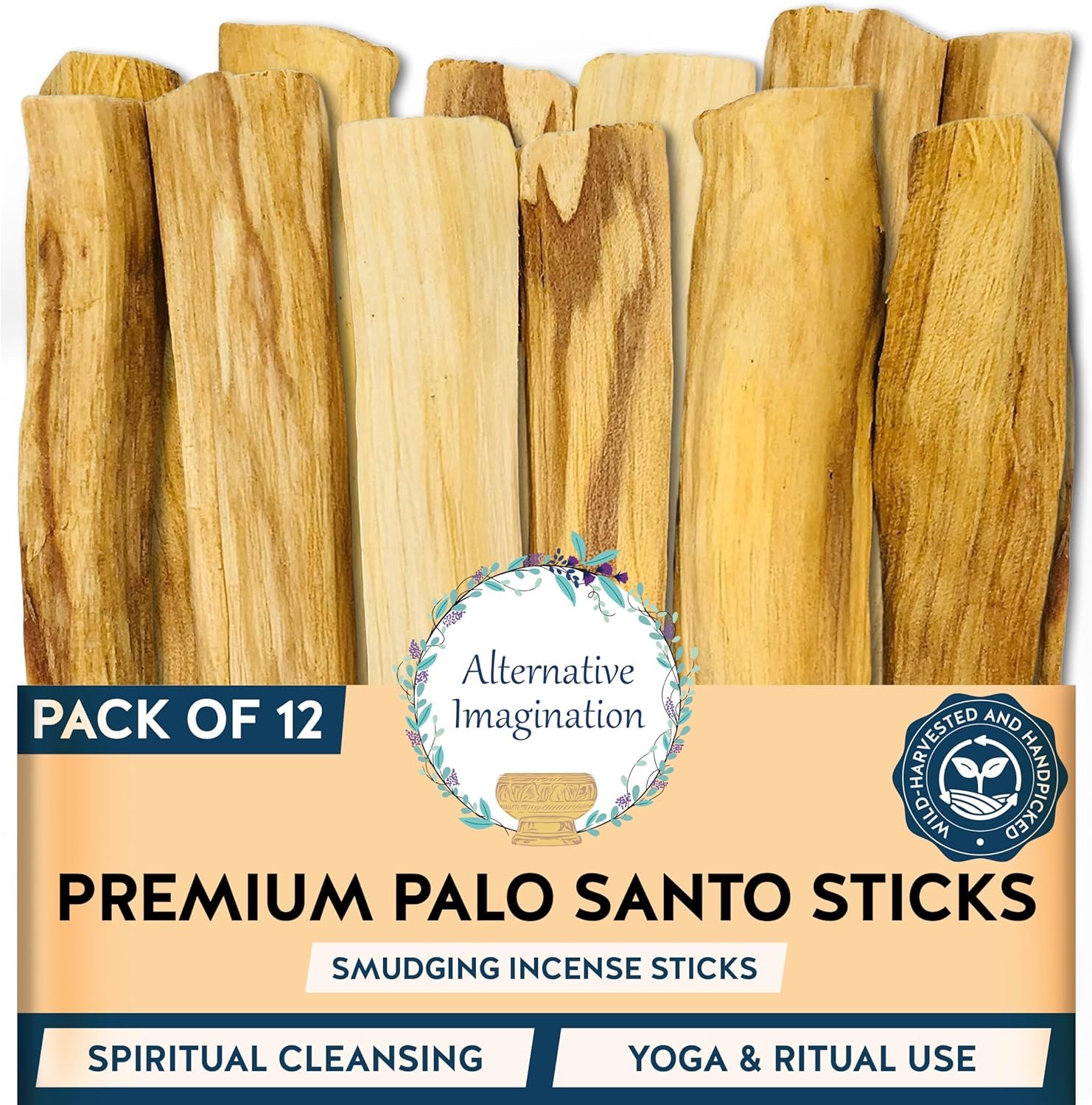 Palo Santo Sticks – Incense Sticks for Spiritual Cleansing, Stress Relief, Meditation Accessories, Home Fragrance – Sustainably Wild Harvested – Pack of 12 – Alternative Imagination
