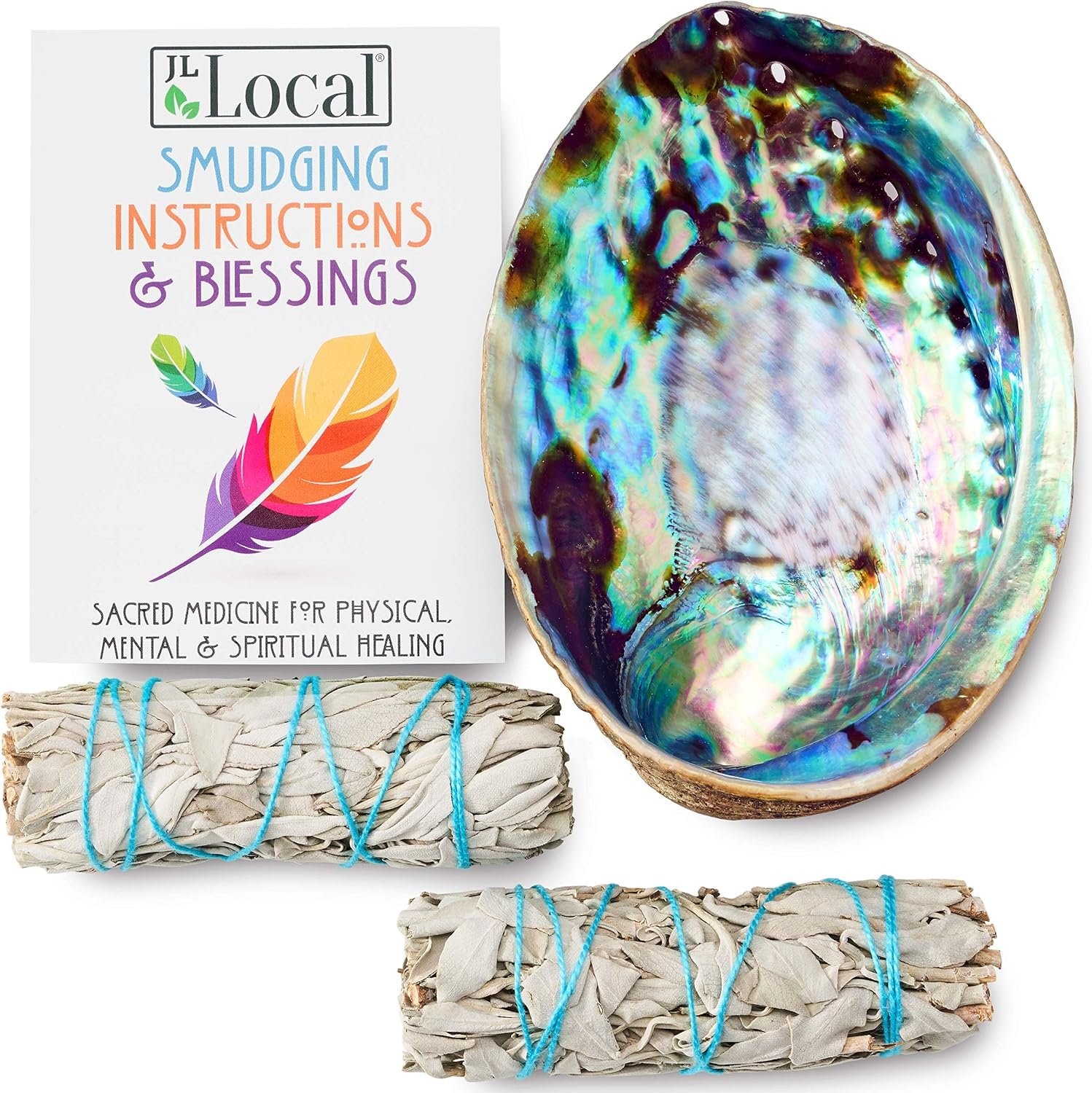 Origins Smudging Kit – 2 White Sage Smudge Stick + Abalone Shell Bowl | Sustainably Sourced Healing Incense for Home Cleansing, Protection, Meditation, Positive Energy | Sustainably Sourced, Healing Incense, Home Cleansing, Protection & Meditation, Positive Energy