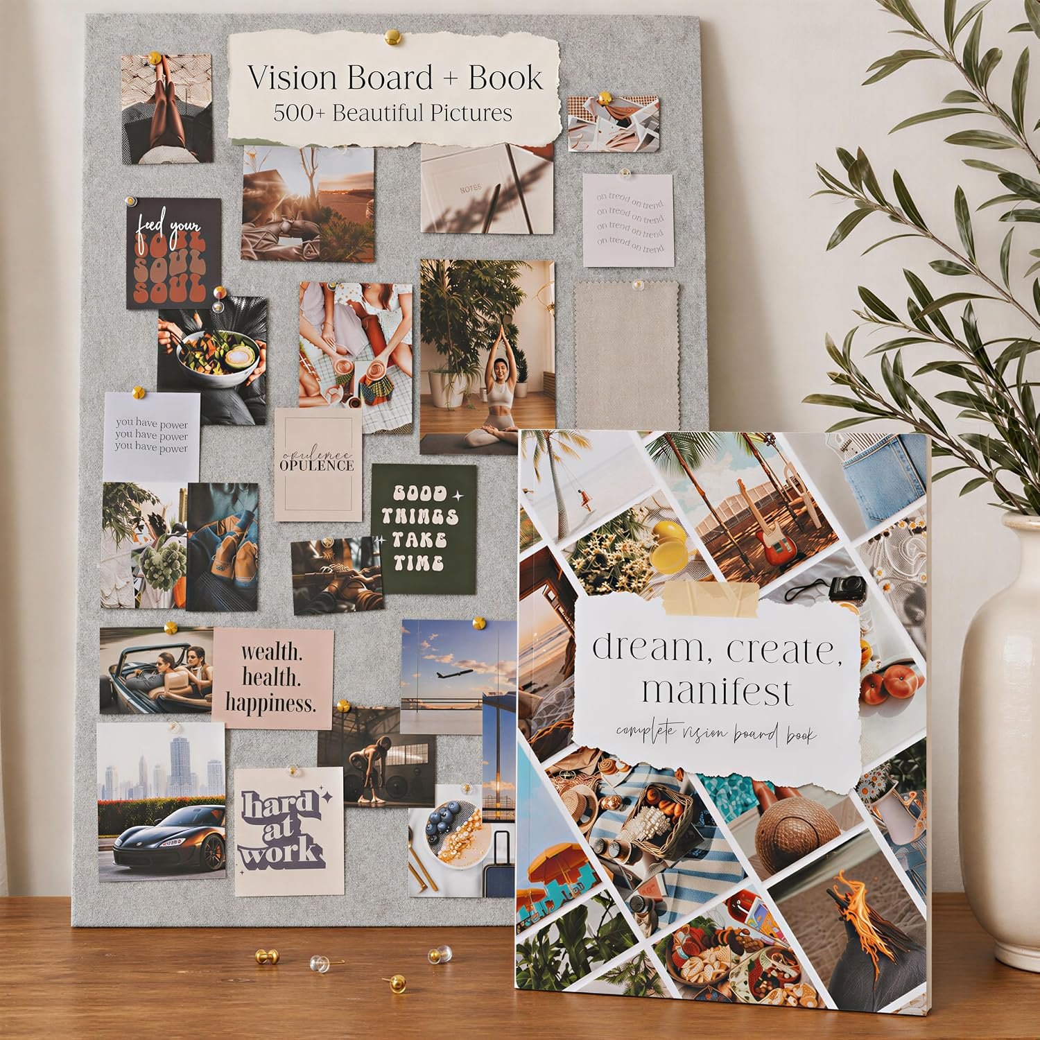 Inspirational Vision Board Kit – Complete Set with Vision Board Book & Felt Board, Motivational Pictures & Quotes to Map Your Goals & Dreams – The Perfect Supplies to Visualize Goal Setting & Success