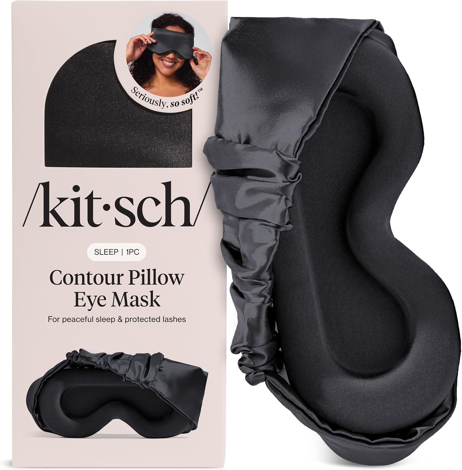 Kitsch Contour Pillow Eye Mask – Softer Than Silk Eye Masks for Sleep, Blindfold Sleep Masks for Women & Men, No Eye Pressure, Lightweight, Eye Care, Travel Essentials – Charcoal
