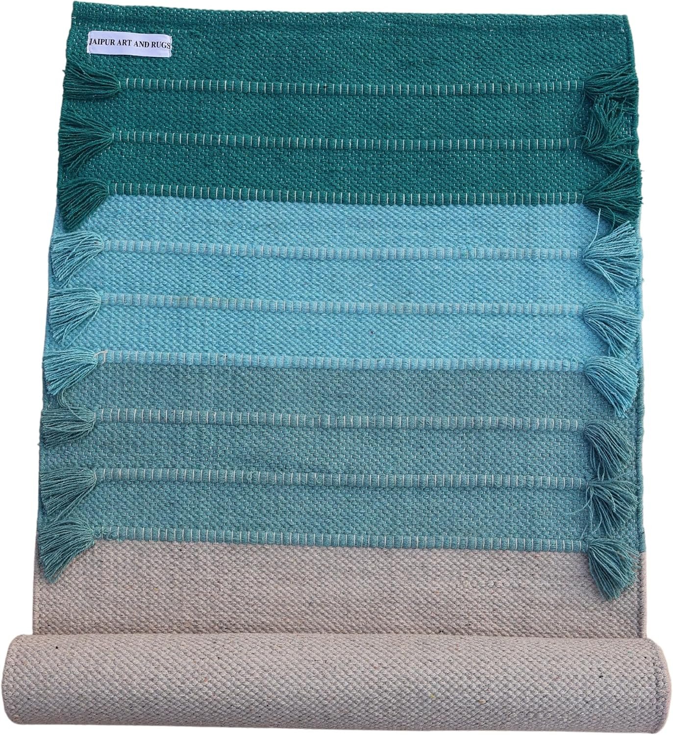 Jaipur art & Rugs Cotton Yoga Mat – Eco-Friendly Hand-Woven Rug – Non Slip & Thick (24”x72”x5mm) for Everyday Fitness at Home – Comfortable Extra-Long