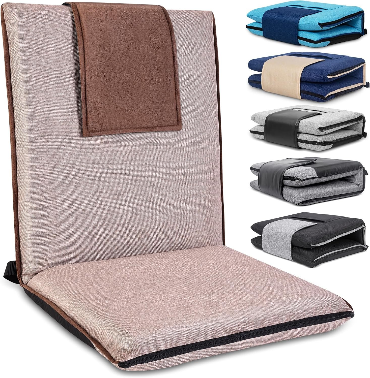 Floor Chair with Back Support 14-Position Adjustable Floor Chair Portable Ground Seating for Adults & Kids Foldable Meditation Seat with Japanese KOYO Bearings & Washable Linen Cover (Coffee)
