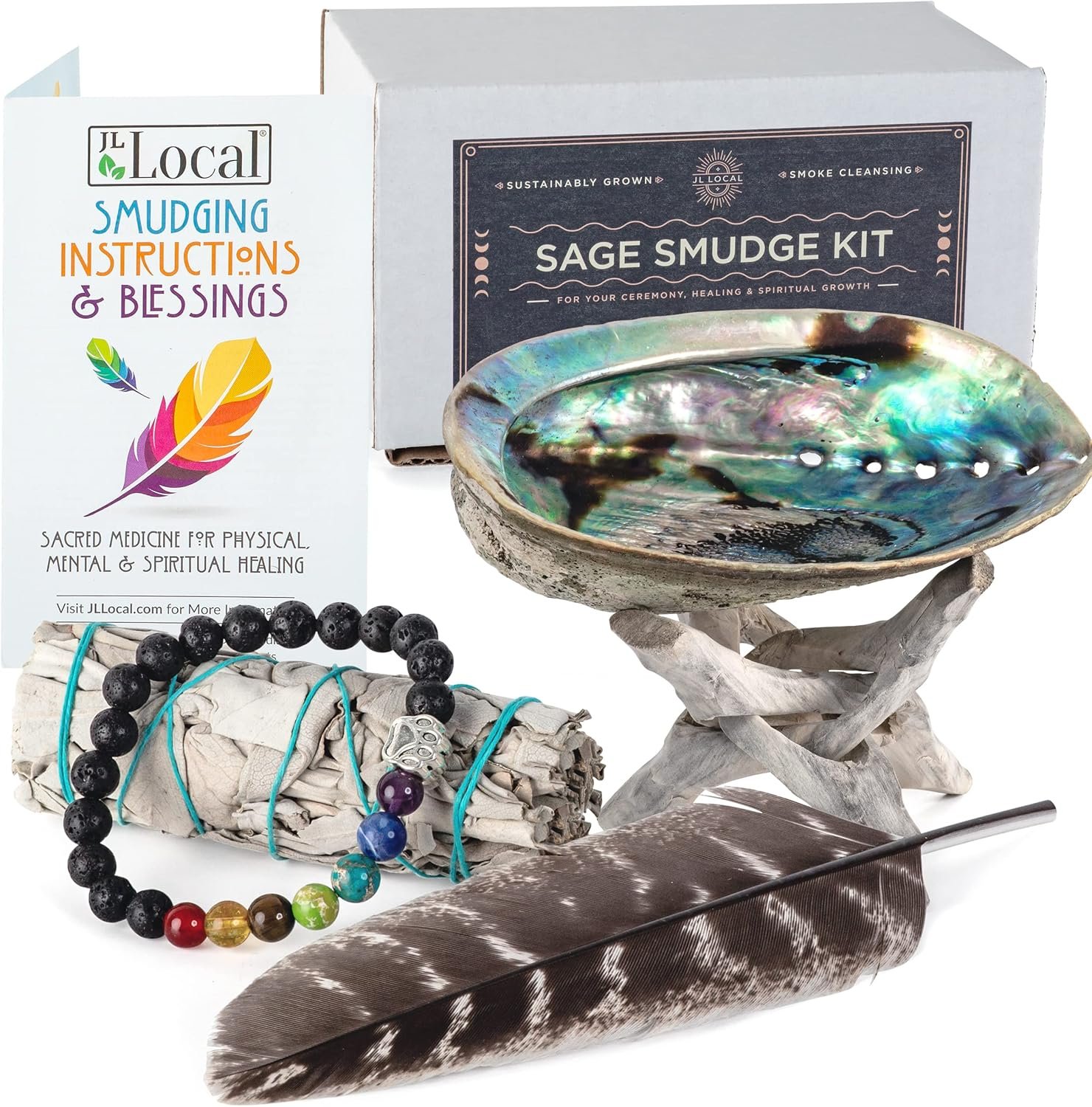 White Sage Smudging Kit Smudge Stick Gift Kit | Instructions & Blessings Included, Beginner’s Kit