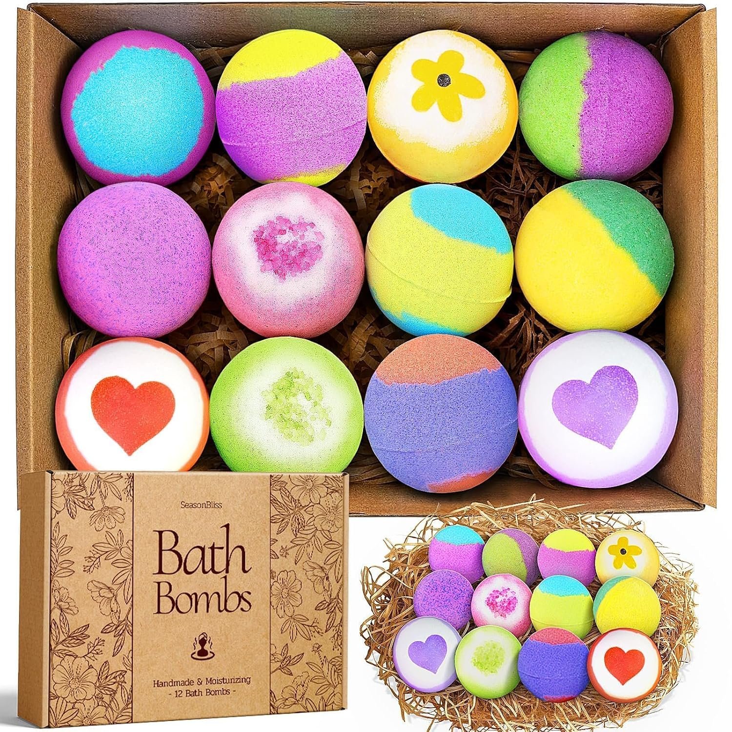 SeasonBliss Bath Bombs for Women, Easter Basket Stuffers, 12 Pack Bubble Shower Bombs Set Total 26.3OZ, Natural Bath Bomb with Shea Butter & Safe Oil, Ideal Present for Birthday,Valentine,Mother’s Day