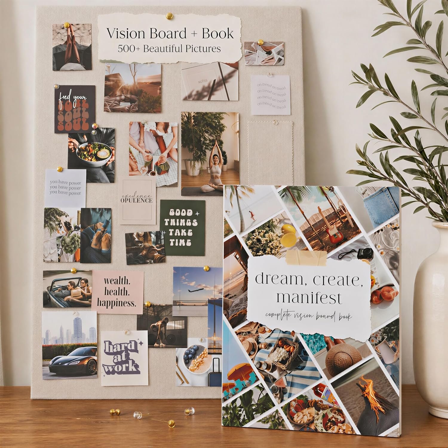 Inspirational Vision Board Kit – Complete Set with Vision Board Book & Felt Board, Motivational Pictures & Quotes to Map Your Goals & Dreams – The Perfect Supplies to Visualize Goal Setting & Success