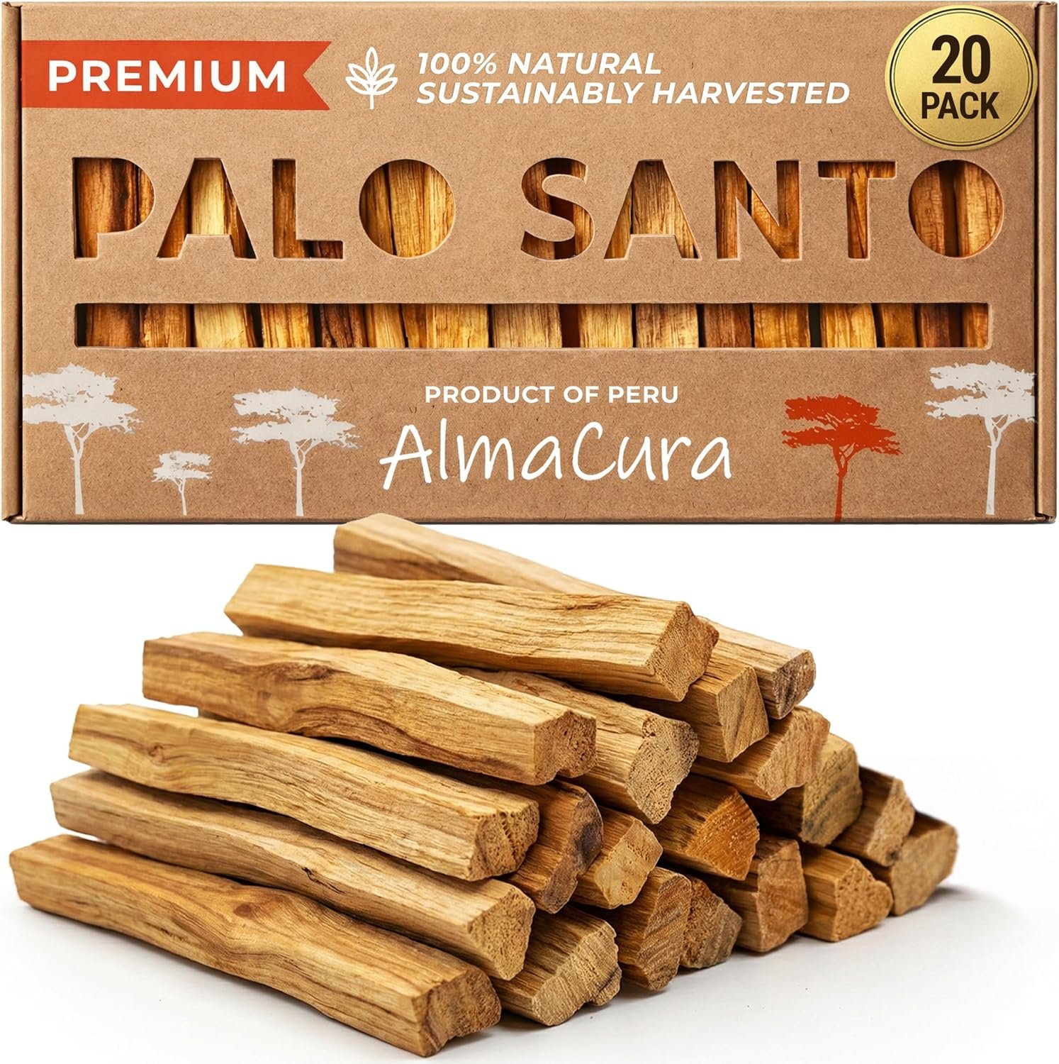 Palo Santo Sticks 20 Pack – Smudging Incense Sticks from Peru, Not Ecuador, Ethically Harvested, for Meditation, Yoga, Aromatherapy and Spiritual Cleansing