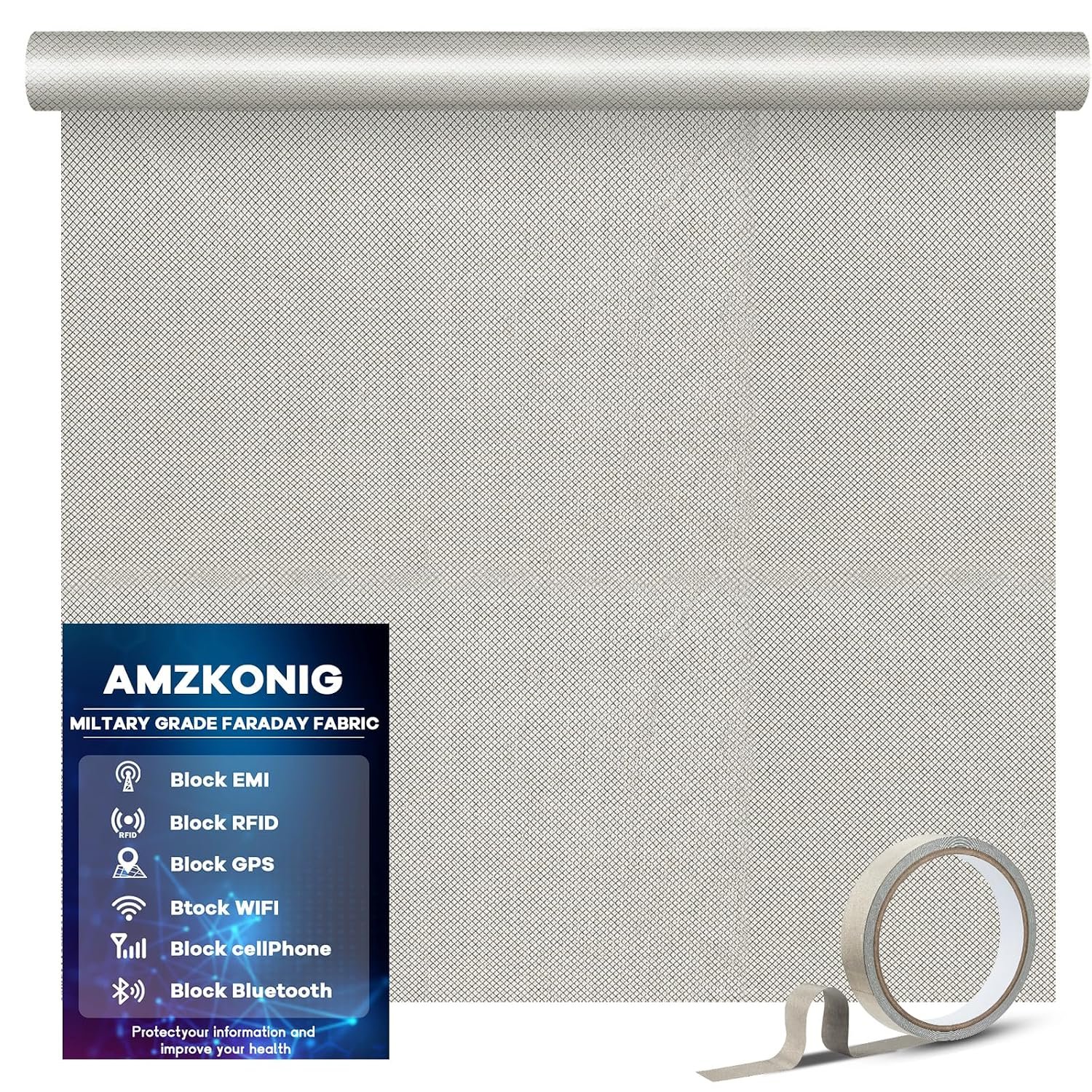 Faraday Fabric 43” x 118”, Military Grade Signal Blocking Cloth Shields, Conductive Material Cover for WiFi, Cell, Bluetooth, RFID, EMP Protection with Faraday Tape