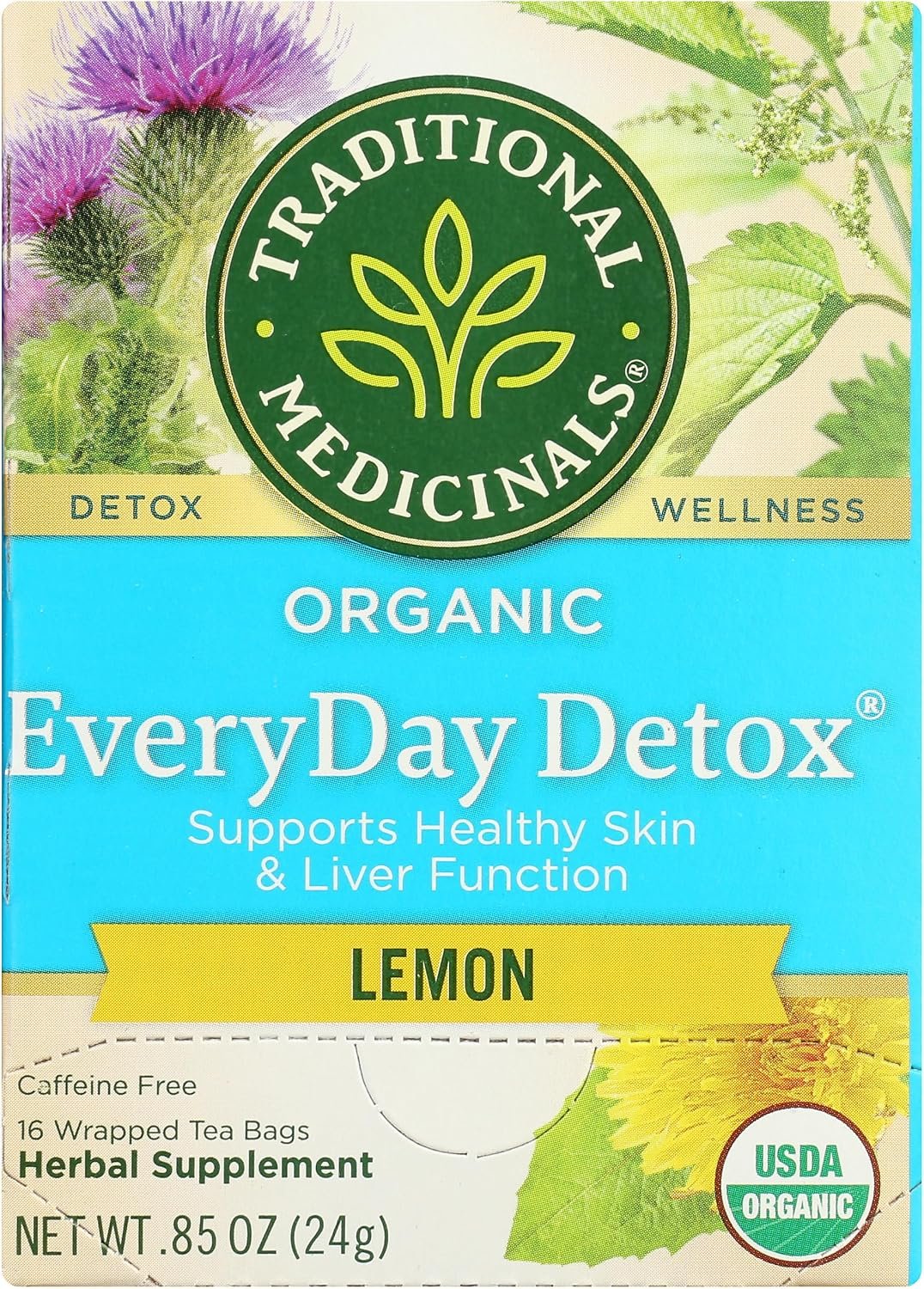 Traditional Medicinals Organic EveryDay Detox Lemon Herbal Tea, Supports Healthy Skin & Liver Function, (Pack of 1) – 16 Tea Bags