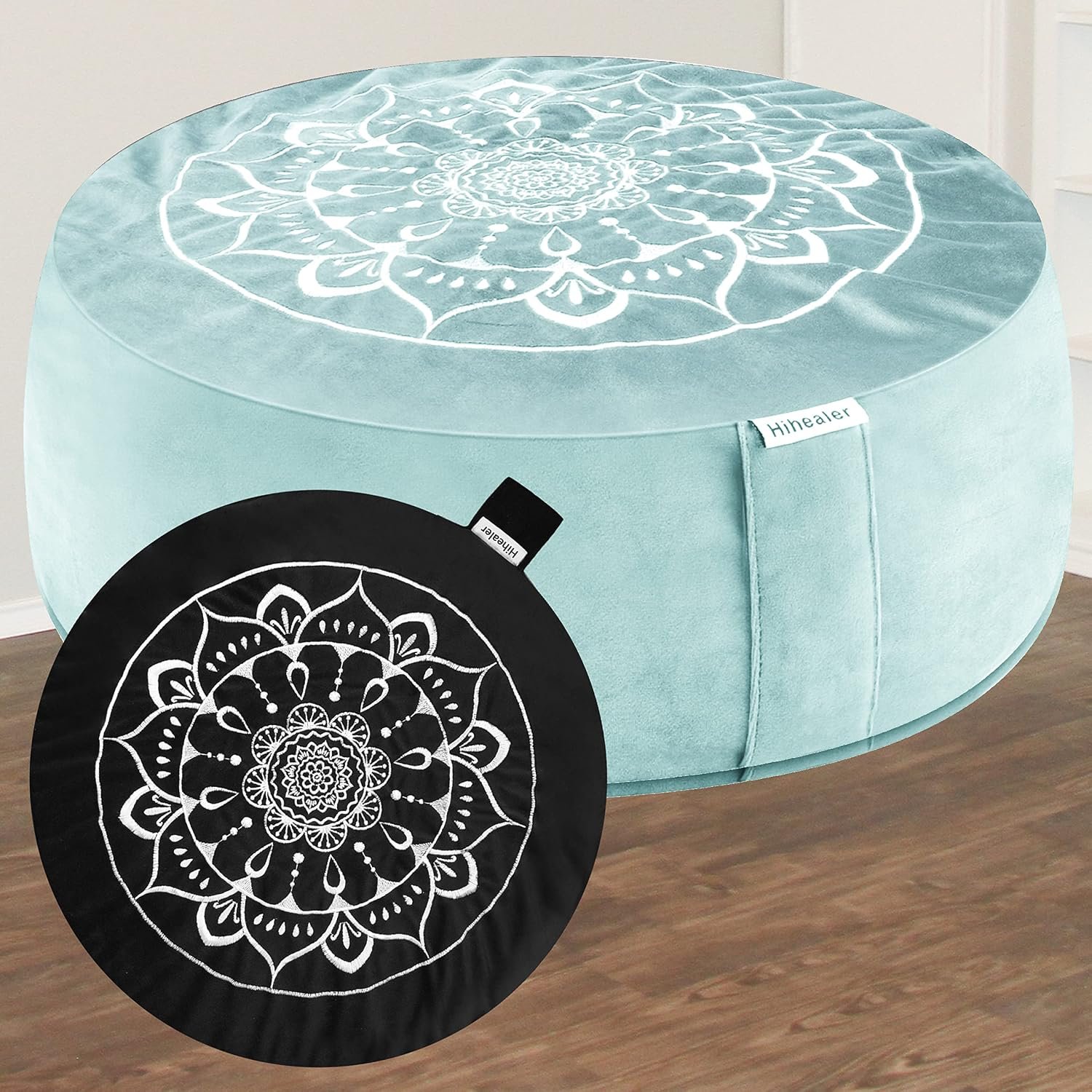 Hihealer Meditation Cushion, Traditional Tibetan Meditation Pillow Velvet Cover – Large Floor Cushion Seating for Adults – Yoga Buckwheat Bolster for Women、Moms