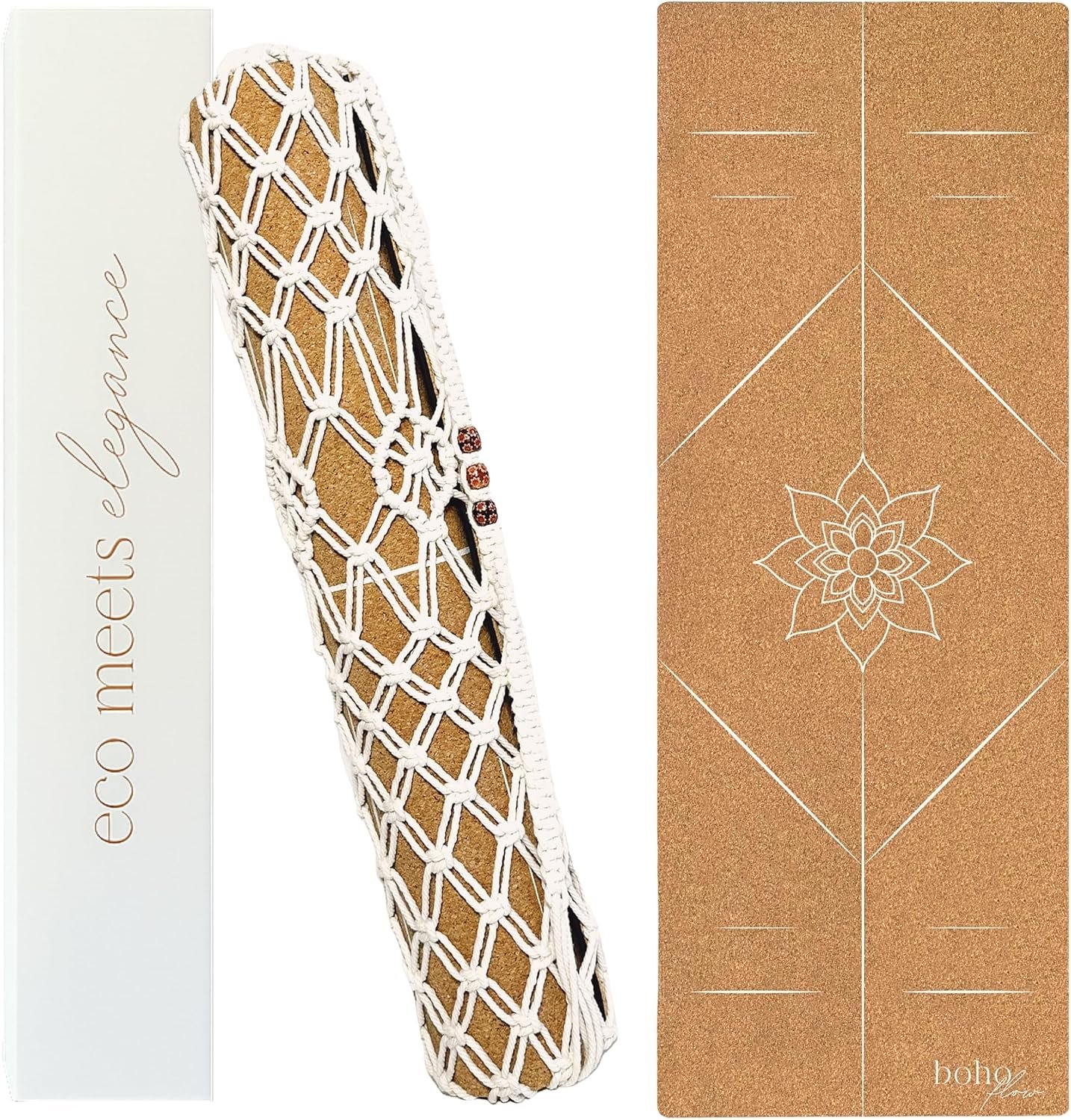 Premium Cork Yoga Mat Large 72″x26″ – 5mm Thick Natural Rubber Cushioning – Non Slip Grip for Hot Yoga – Non-toxic & Odor-free – Stylish Alignment Lines & Elegant Boho Yoga Bag