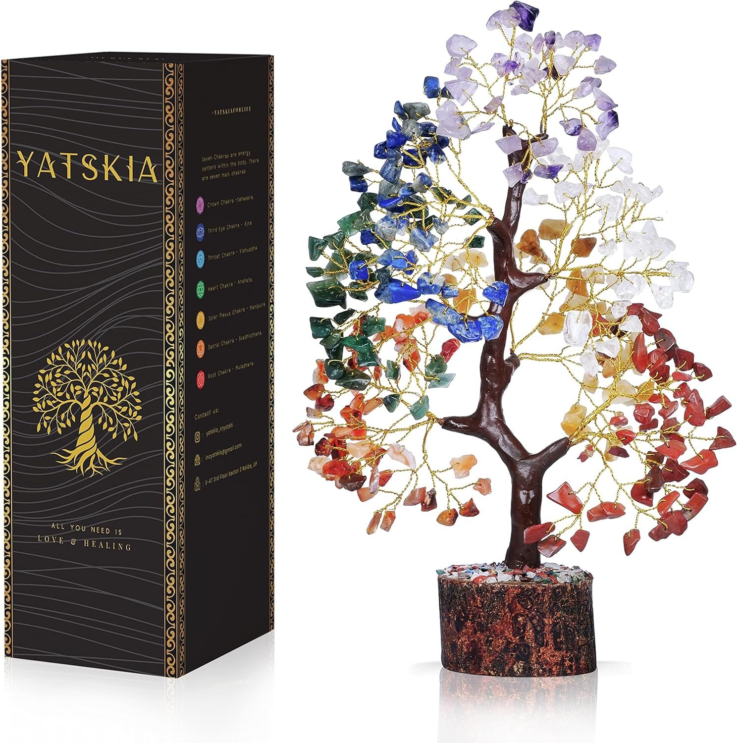 YATSKIA 7 Chakra Tree of Life – Crystals and Healing Stones | Birthday Gifts | Crystal Tree for Positive Energy | Home & Office Decor | Gifts for Women
