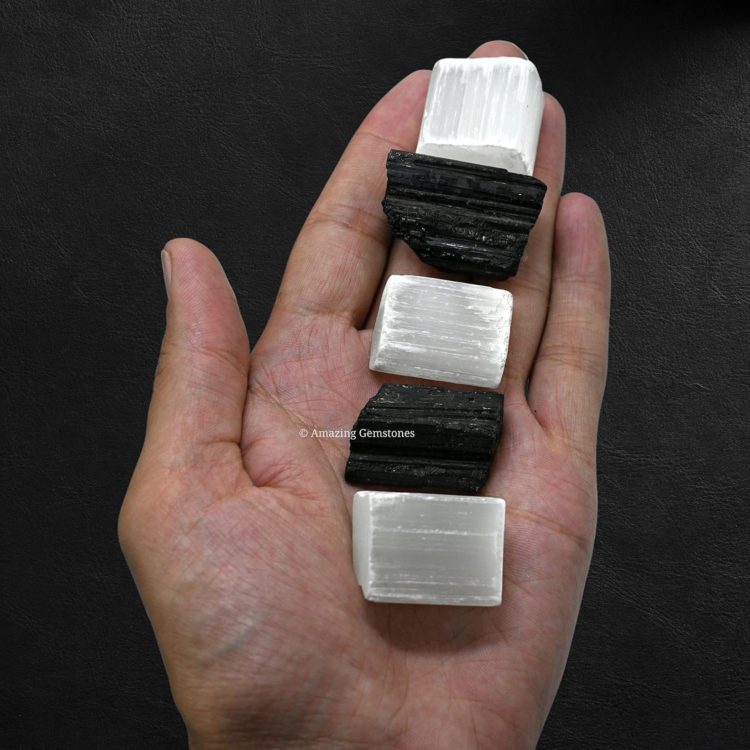 Amazing Gemstone Black Tourmaline Selenite Crystal – 1/2 lb Bulk Raw Black Tourmaline Crystals and Selenite Healing Crystals for Protection, Crystal Grid, Energy Piedra Selenita Original
