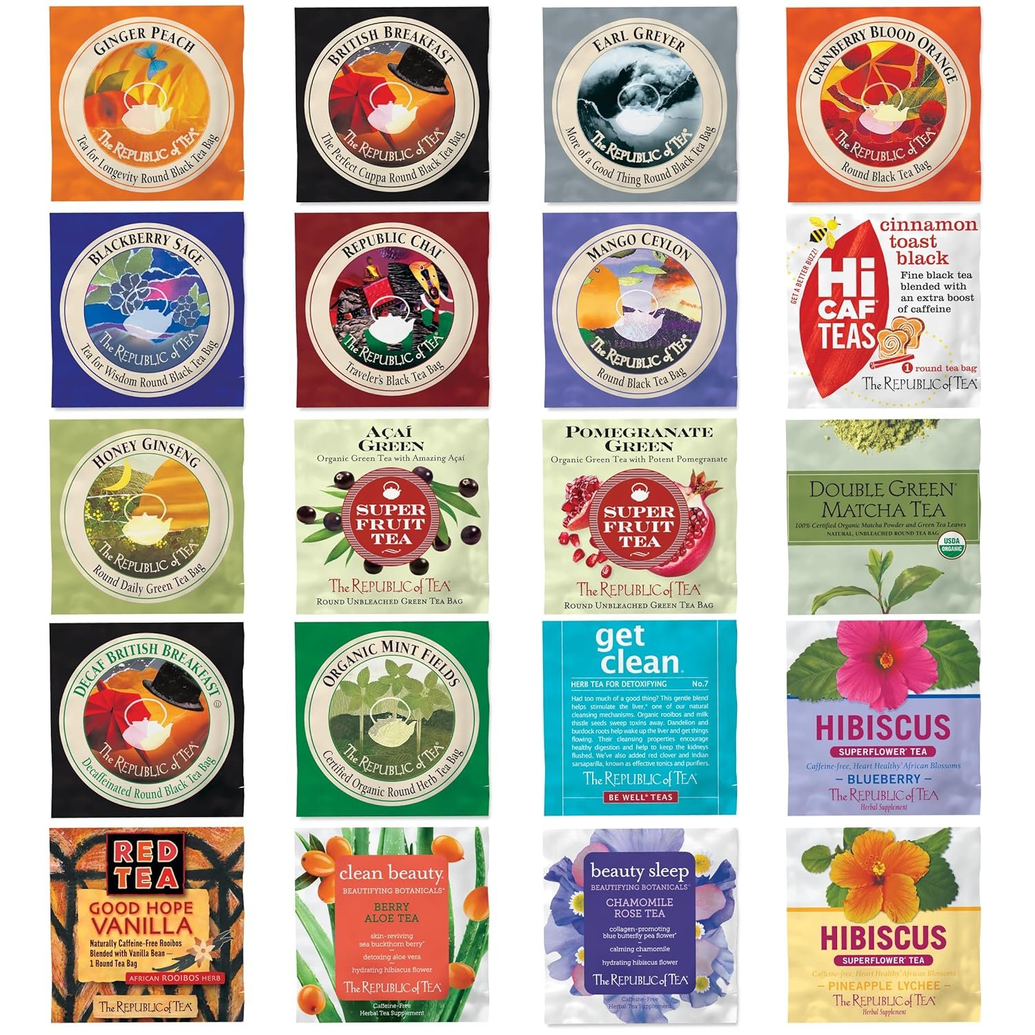 The Republic of Tea – Premium Assortment of Teas & Herbs, 40 Individually Wrapped Tea Bags