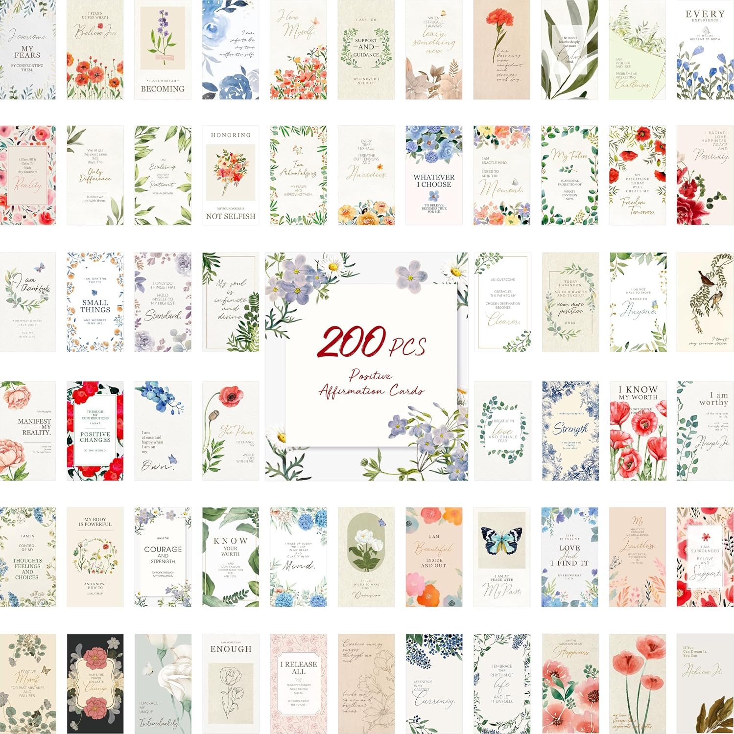 Gethelud 200 PCS Positive Affirmations Cards for Women, 60 Designs Daily Affirmations Cards, Inspirational Motivational Cards Mindfulness Cards Meditation Cards (2” x 3.5”)