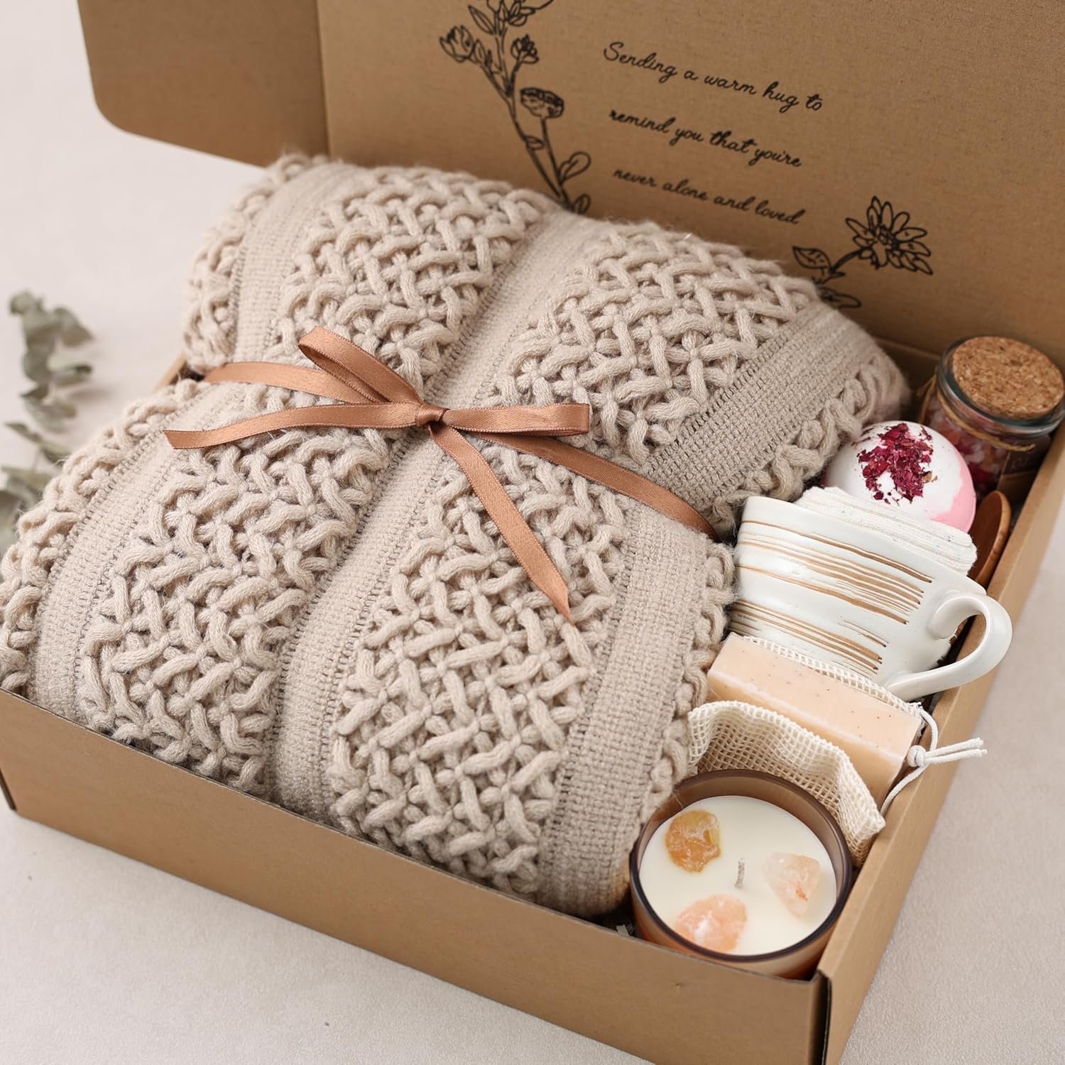 Cozy Self Care Package for Women – Warm & Comforting Thinking of You Gift Box for Birthday,Bes Friend Gift, Get Well Soon/Bereavement/Condolence/Farewell Gift, Sympathy /Encouragement gift(TAN)